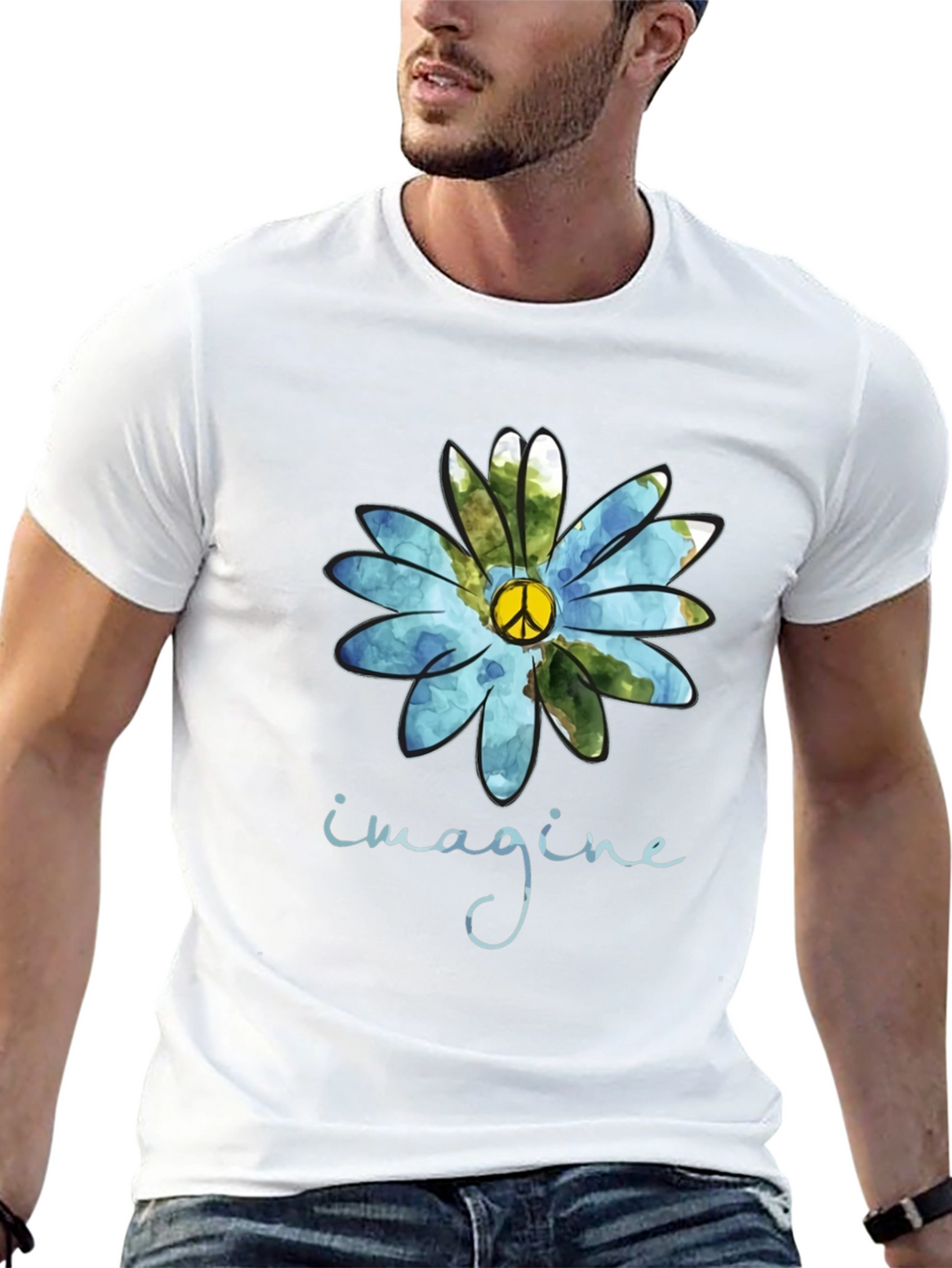 Imagine Peace Sign Flower Graphic T-Shirt