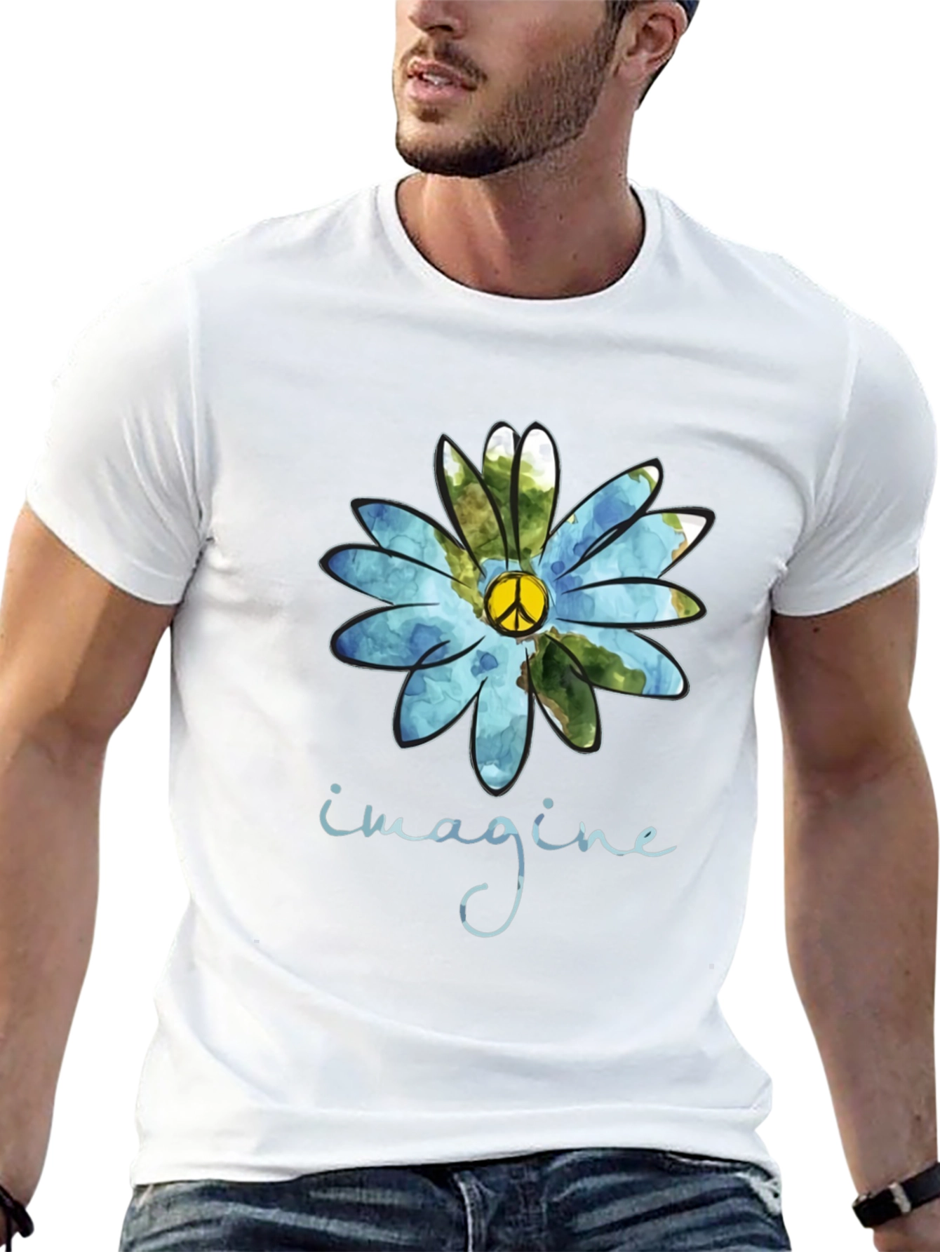 Imagine Peace Sign Flower Graphic T-Shirt