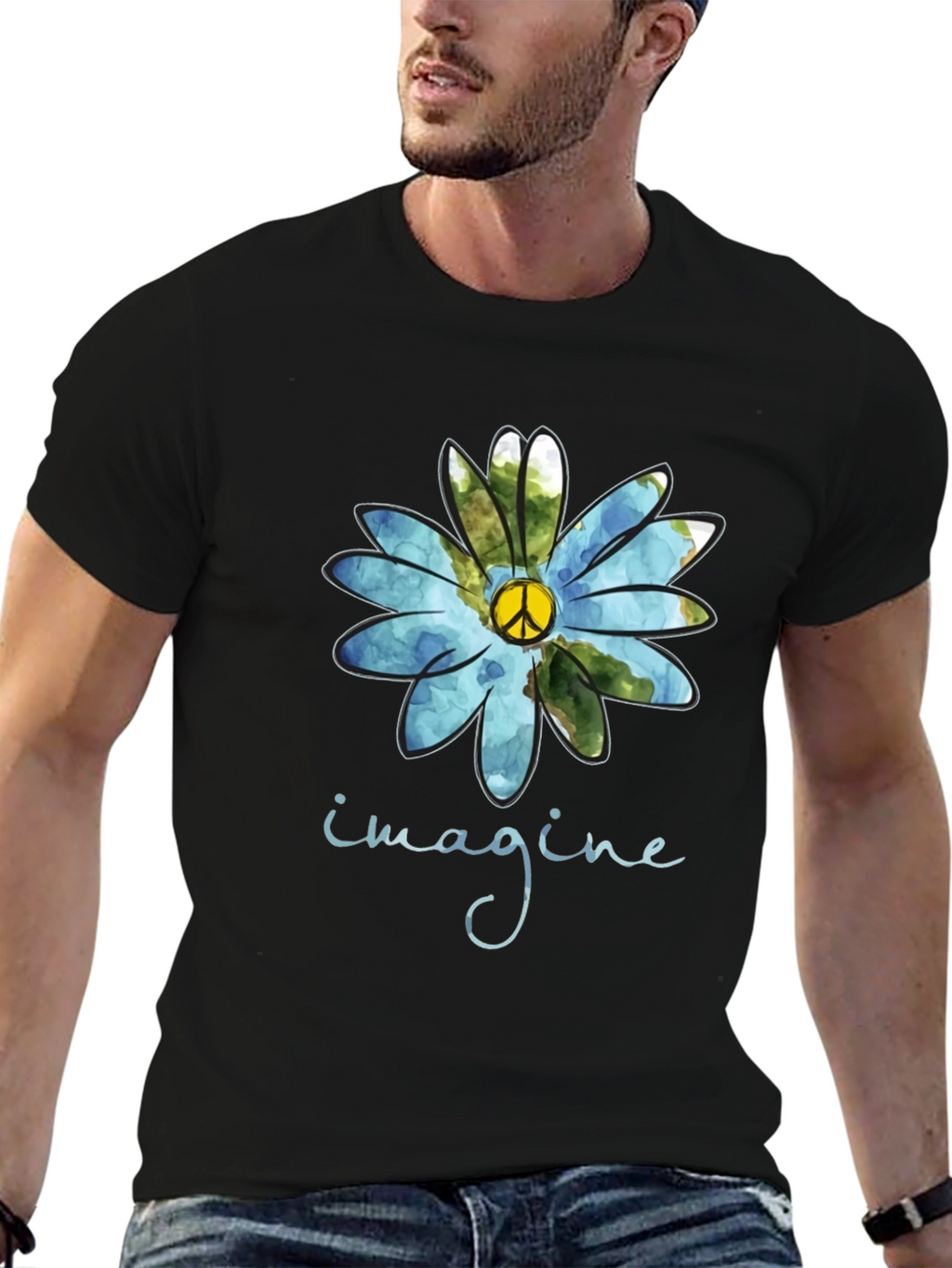 Imagine Peace Sign Flower Graphic T-Shirt