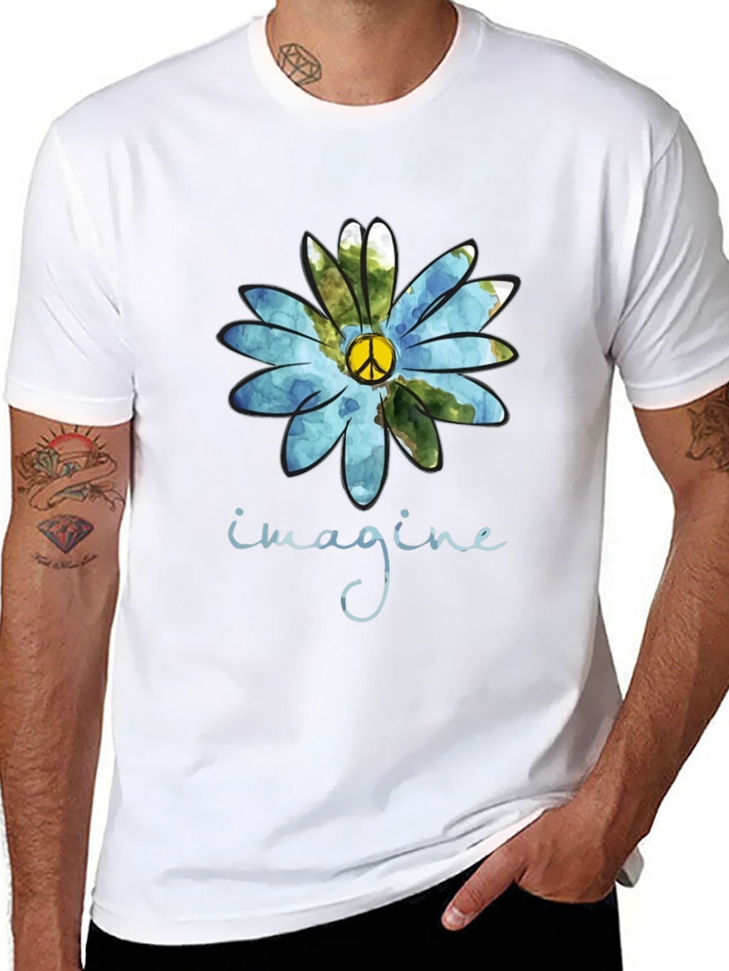 Imagine Peace Sign Flower Graphic T-Shirt