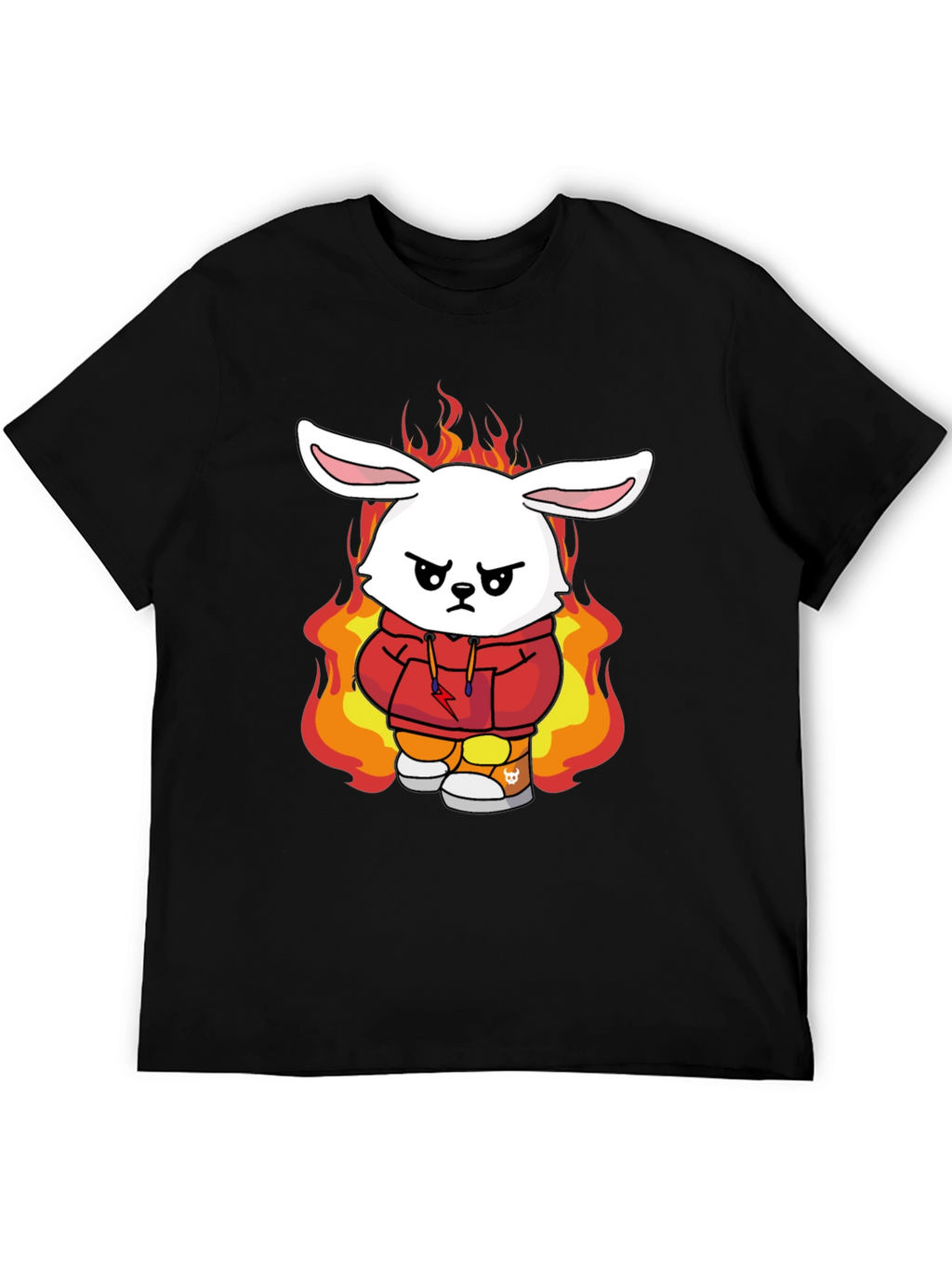 Fiery Bunny Graphic Tee - Black Cotton T-Shirt