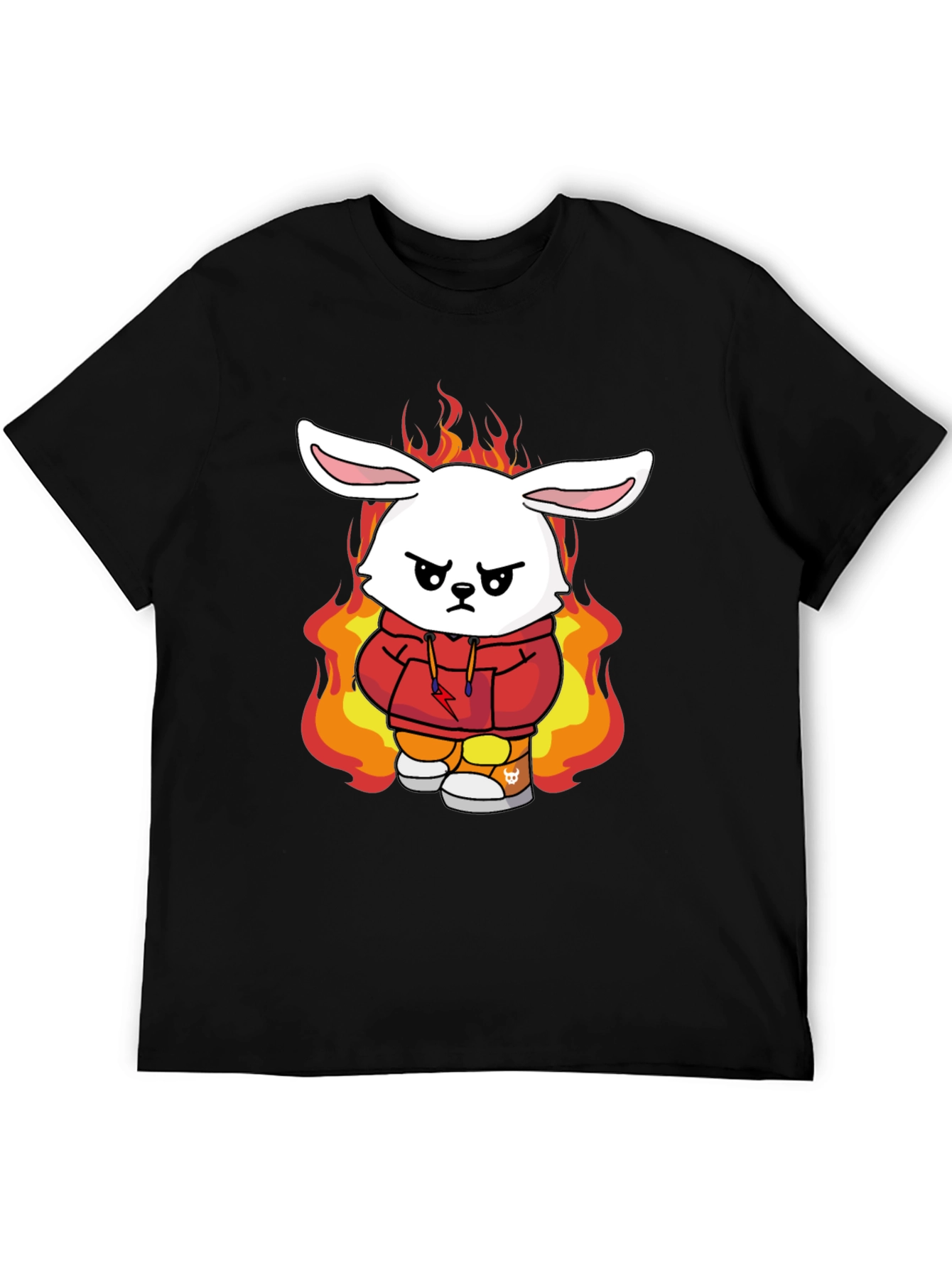 Fiery Bunny Graphic Tee - Black Cotton T-Shirt