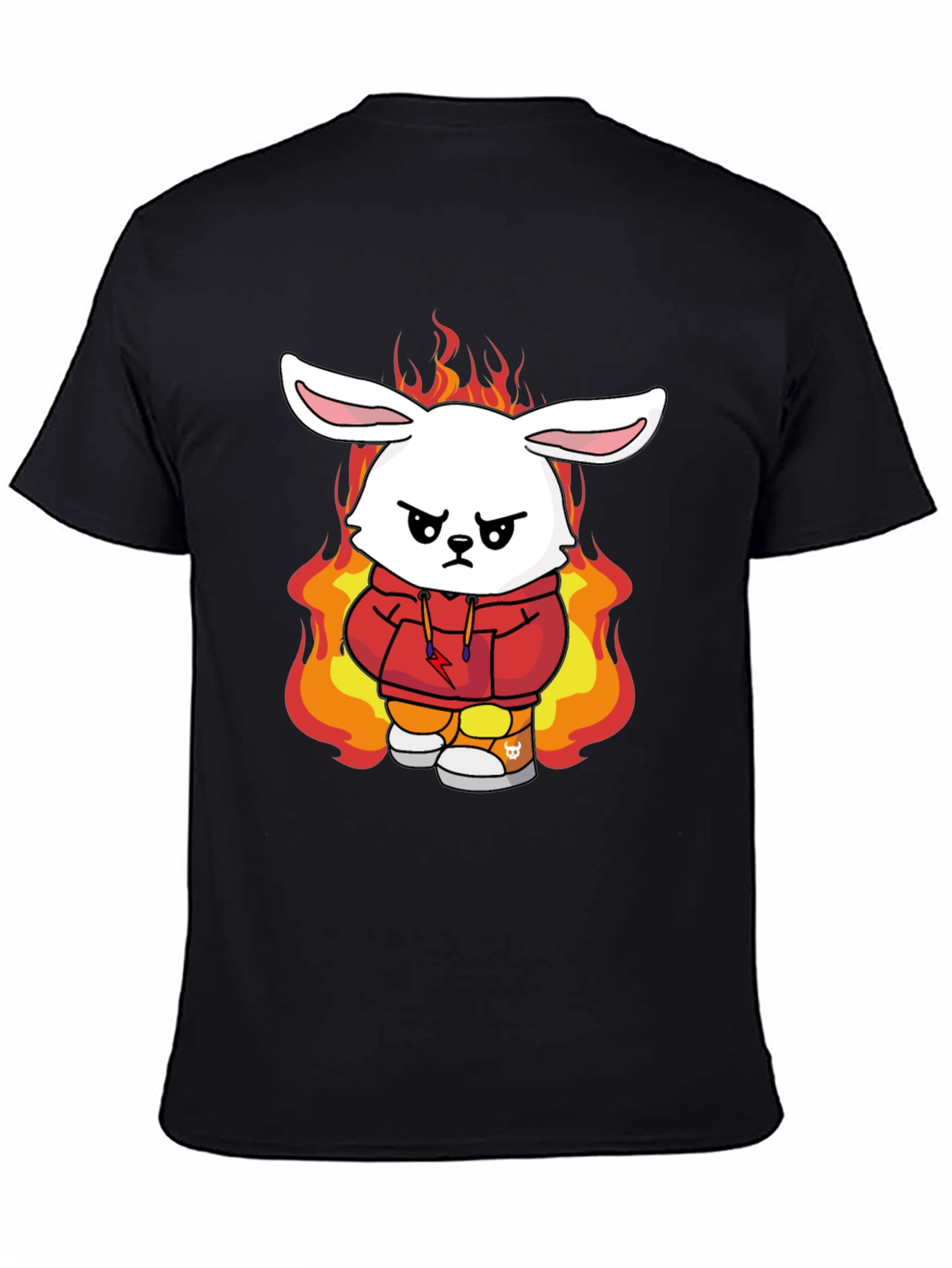 Fiery Bunny Graphic Tee - Black Cotton T-Shirt