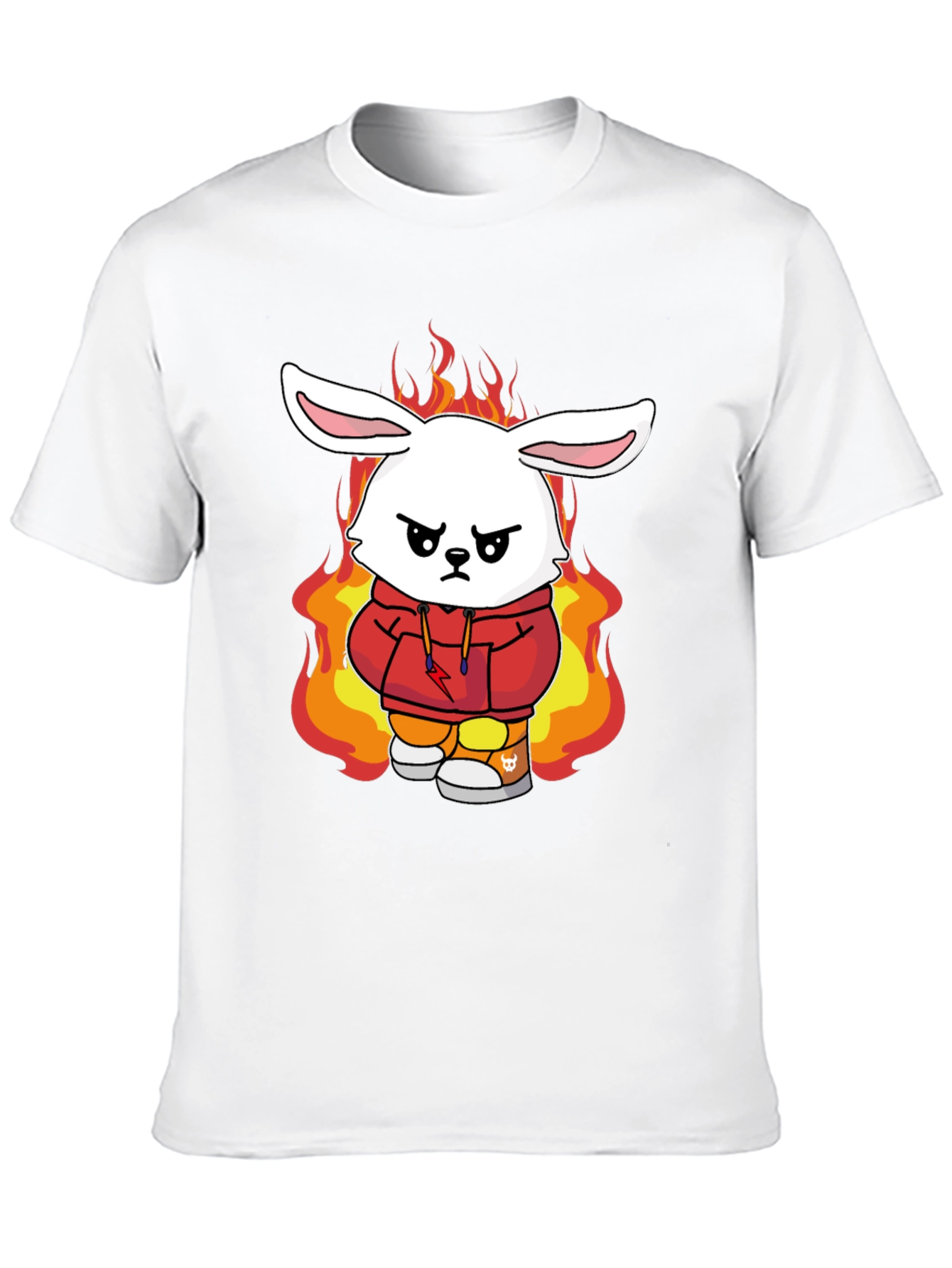 Fiery Bunny Graphic Tee - Black Cotton T-Shirt