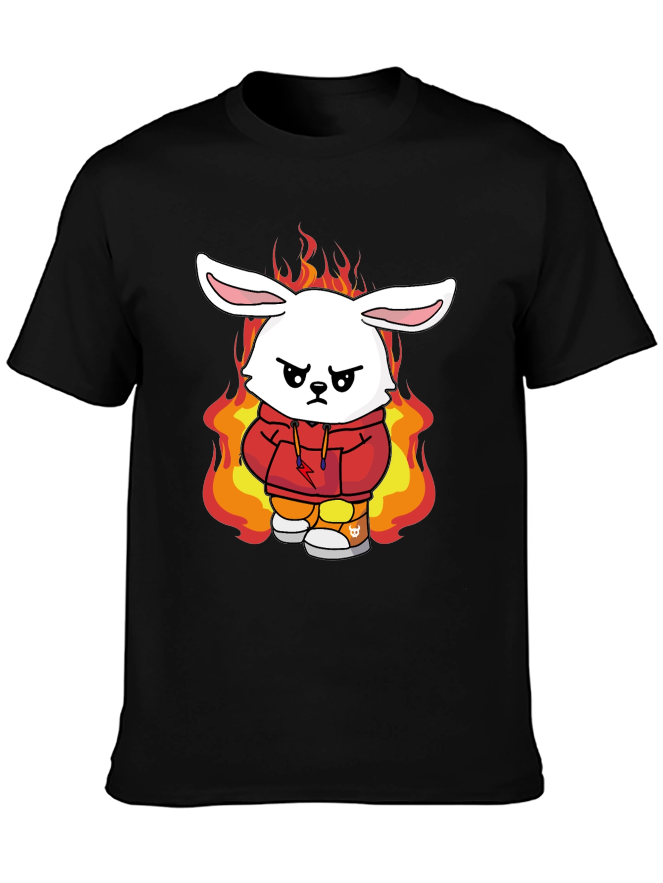 Fiery Bunny Graphic Tee - Black Cotton T-Shirt