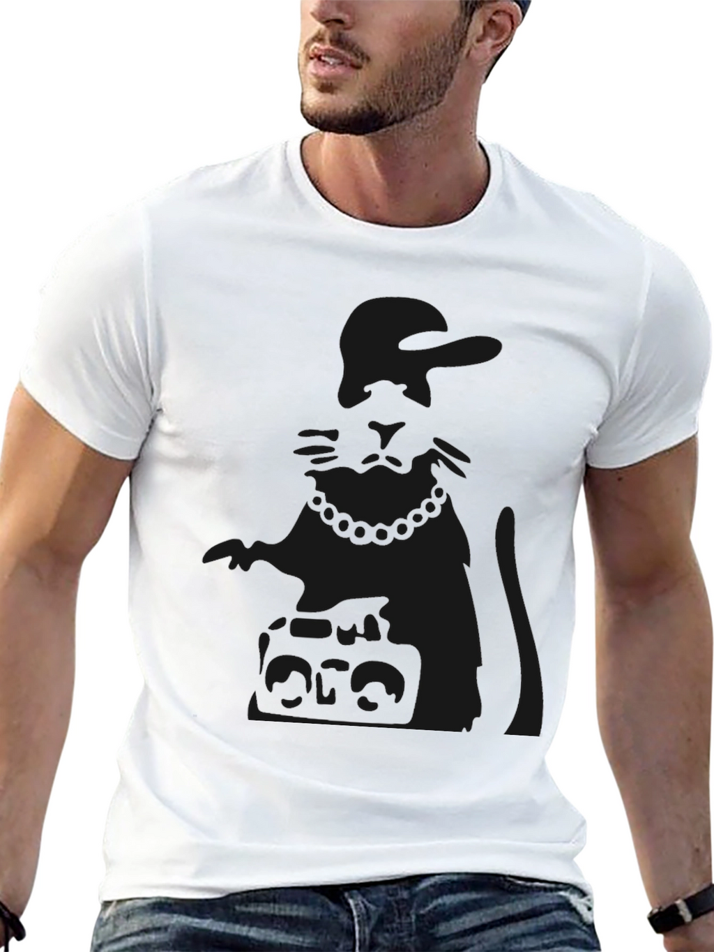 Mens Black Graphic Print Crew Neck T-Shirt