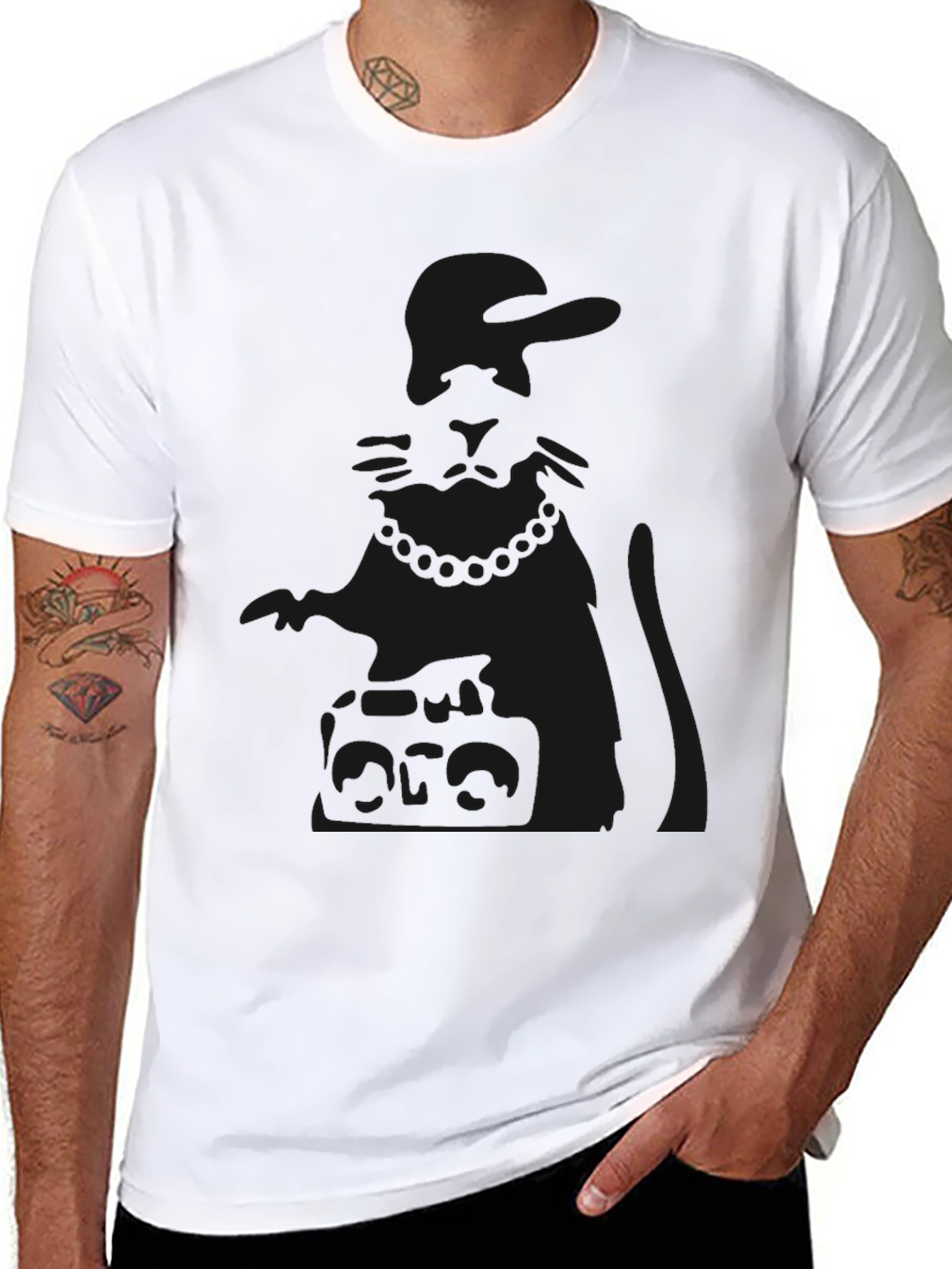 Mens Black Graphic Print Crew Neck T-Shirt