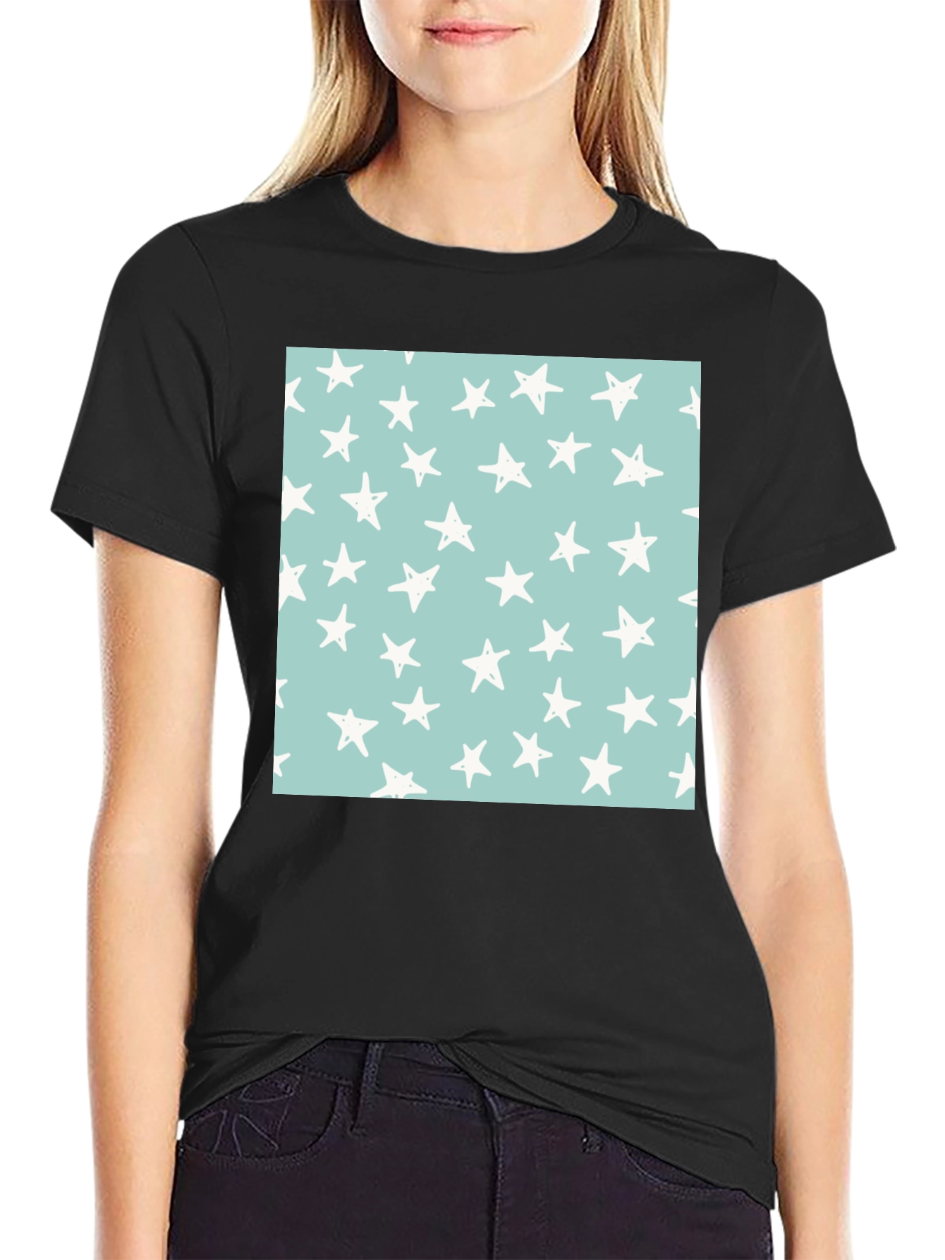 Starry Sky Tee - Black Cotton Casual T-Shirt