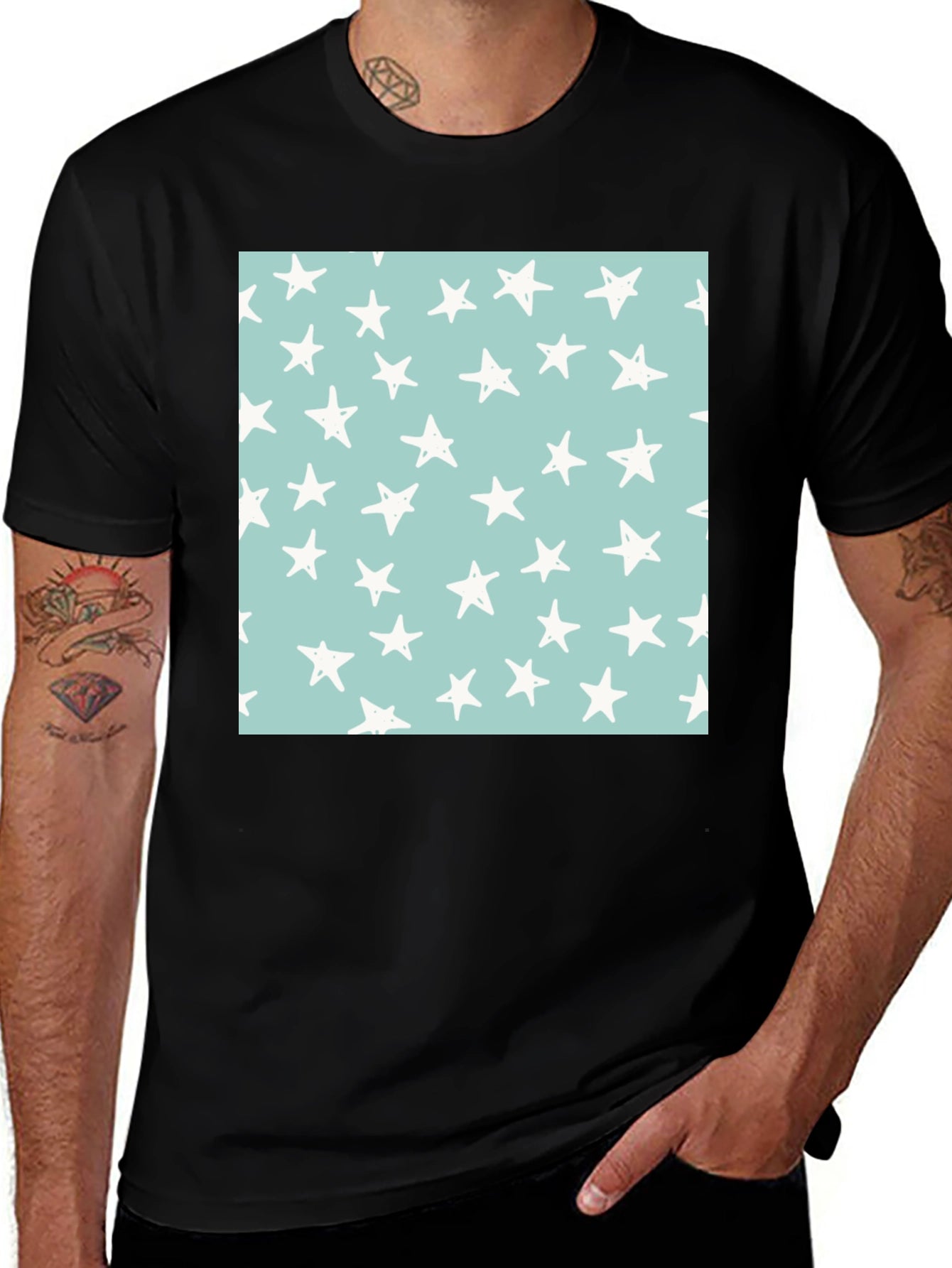Starry Sky Tee - Black Cotton Casual T-Shirt