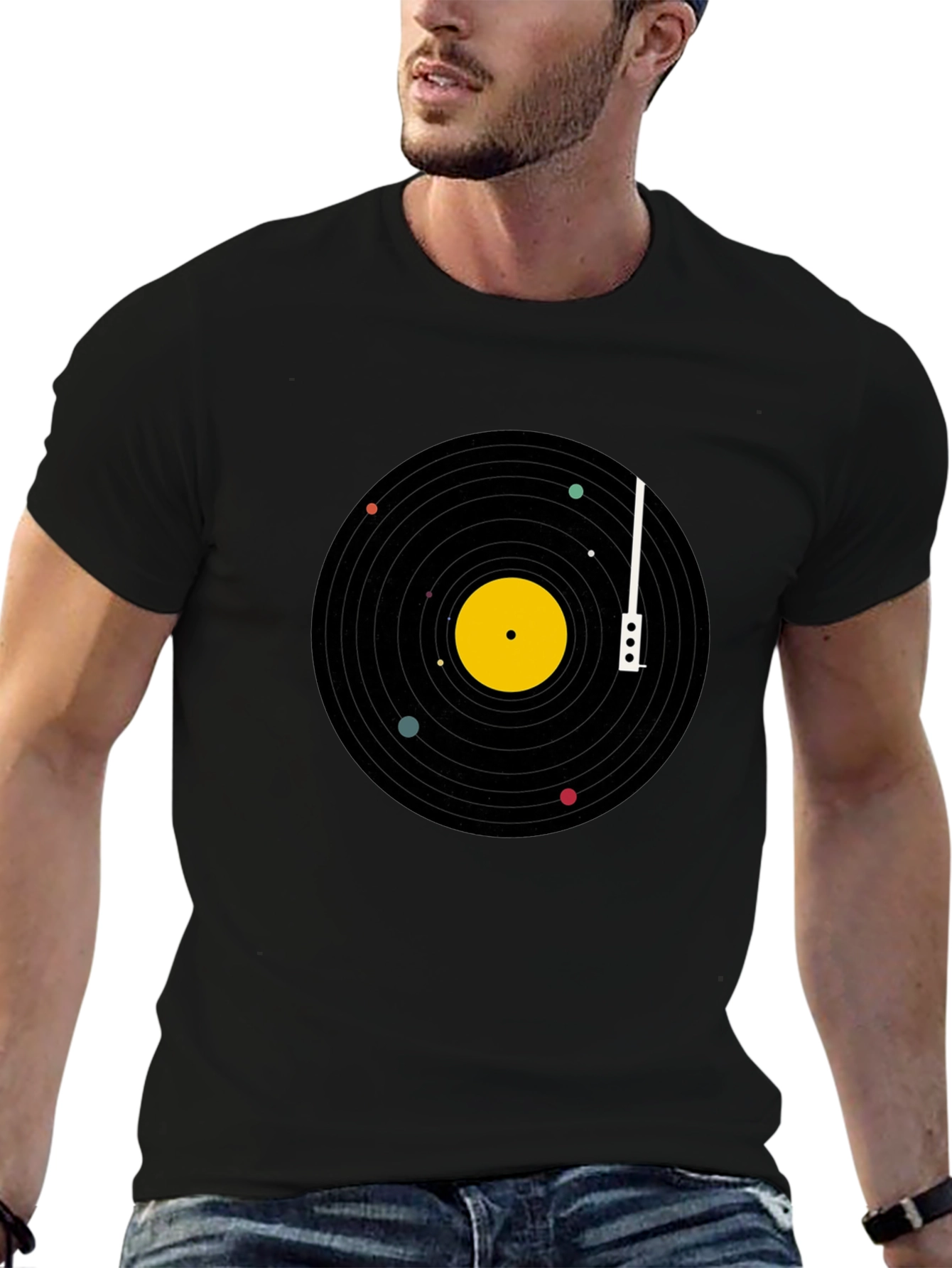 Planetary Vinyl Record T-Shirt - Black Cotton Tee