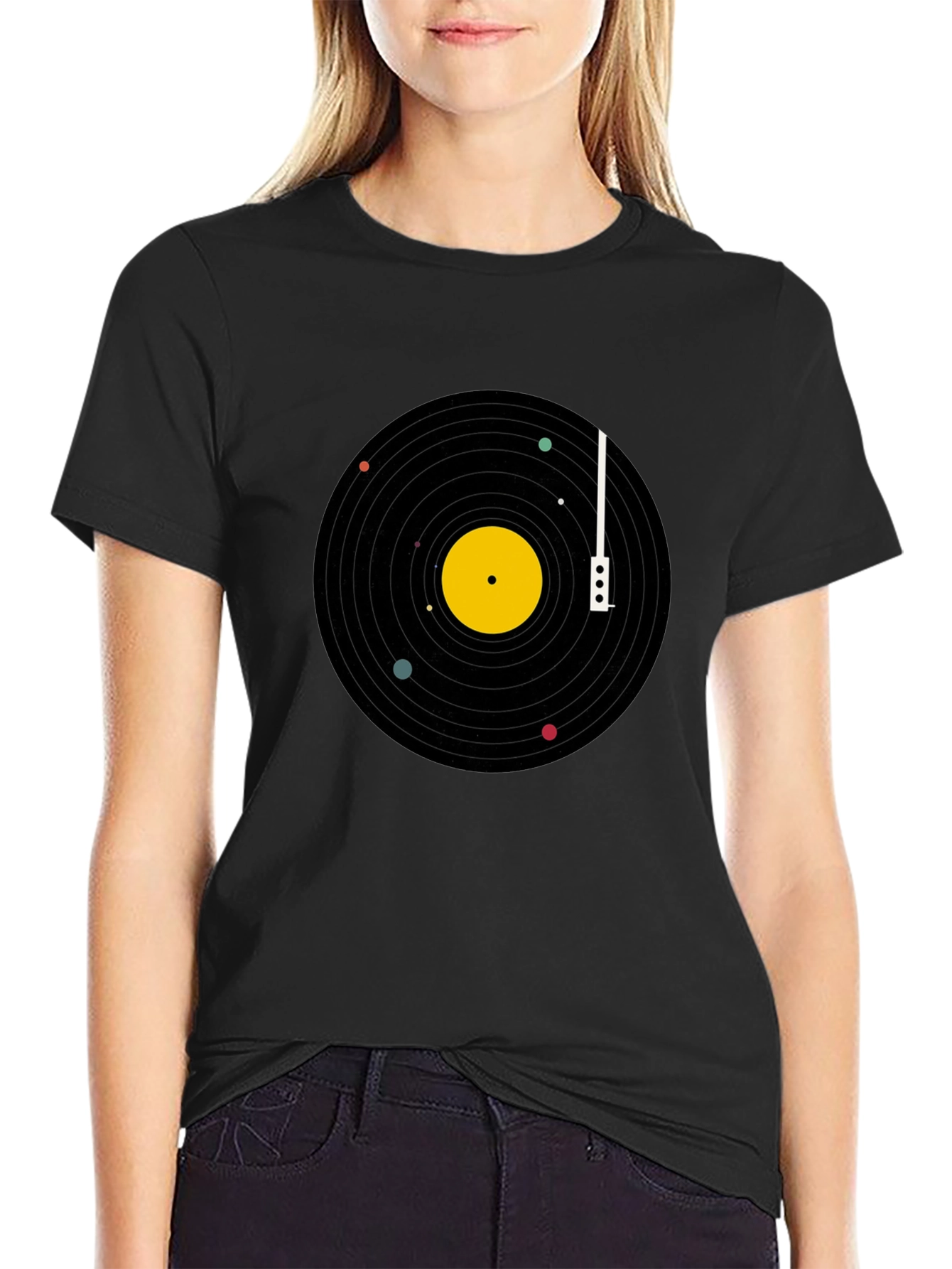 Planetary Vinyl Record T-Shirt - Black Cotton Tee