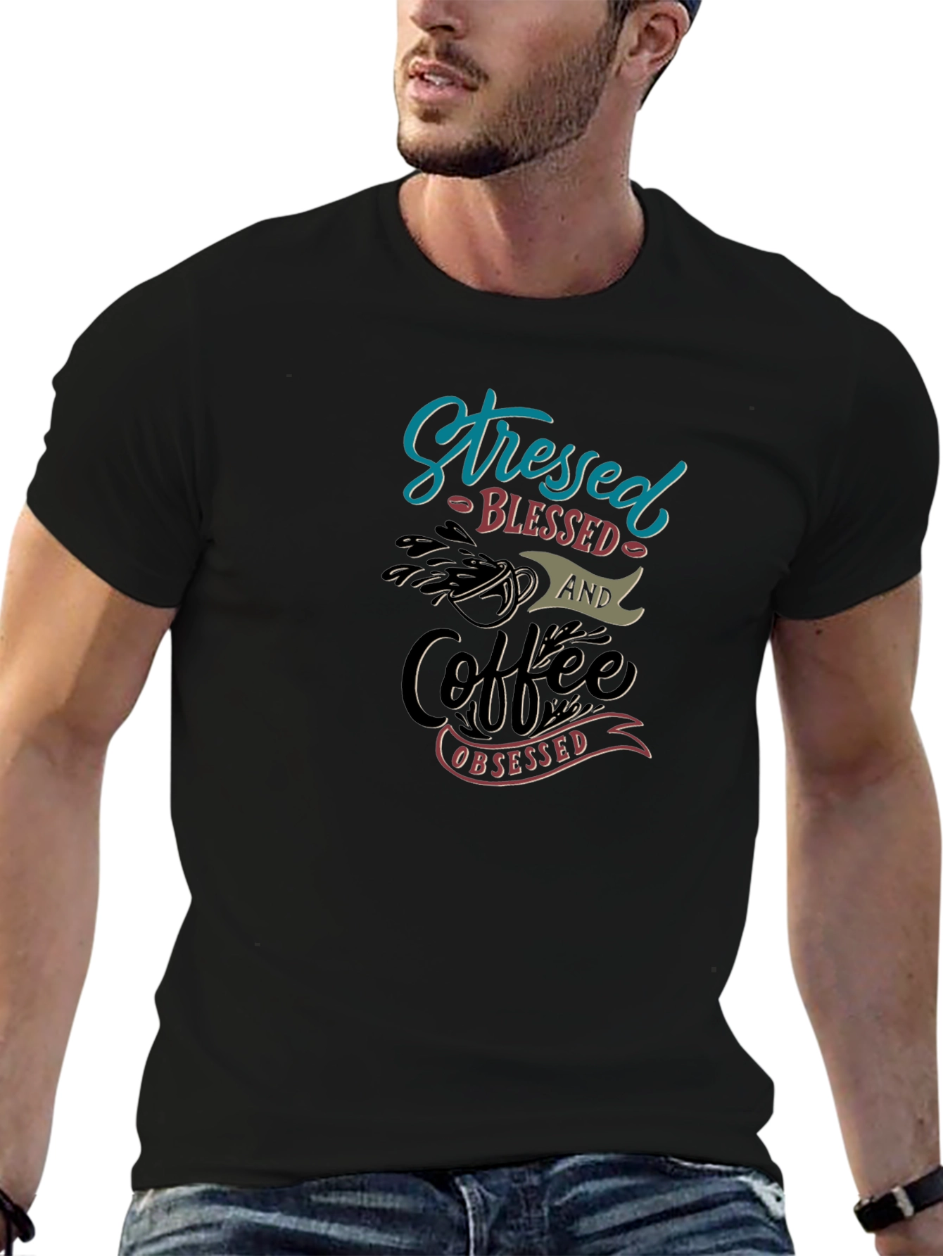 Stressed Blessed Coffee Obsessed Graphic Tee
