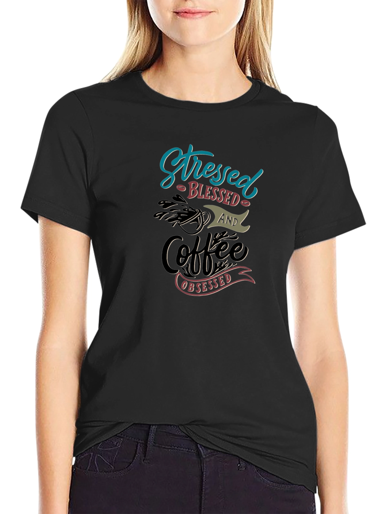 Stressed Blessed Coffee Obsessed Graphic Tee
