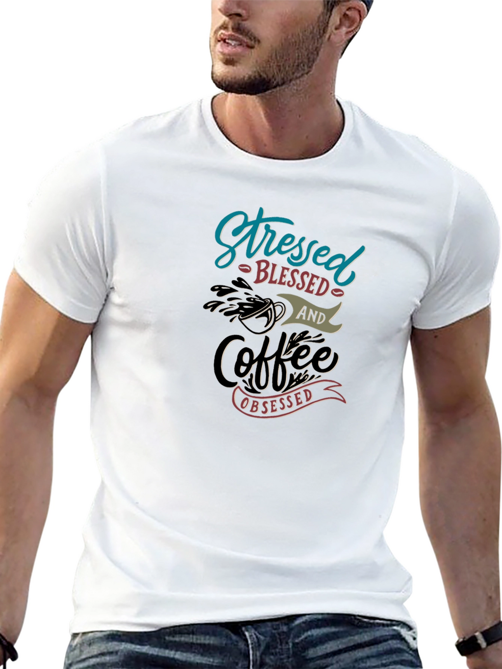 Stressed Blessed Coffee Obsessed Graphic Tee