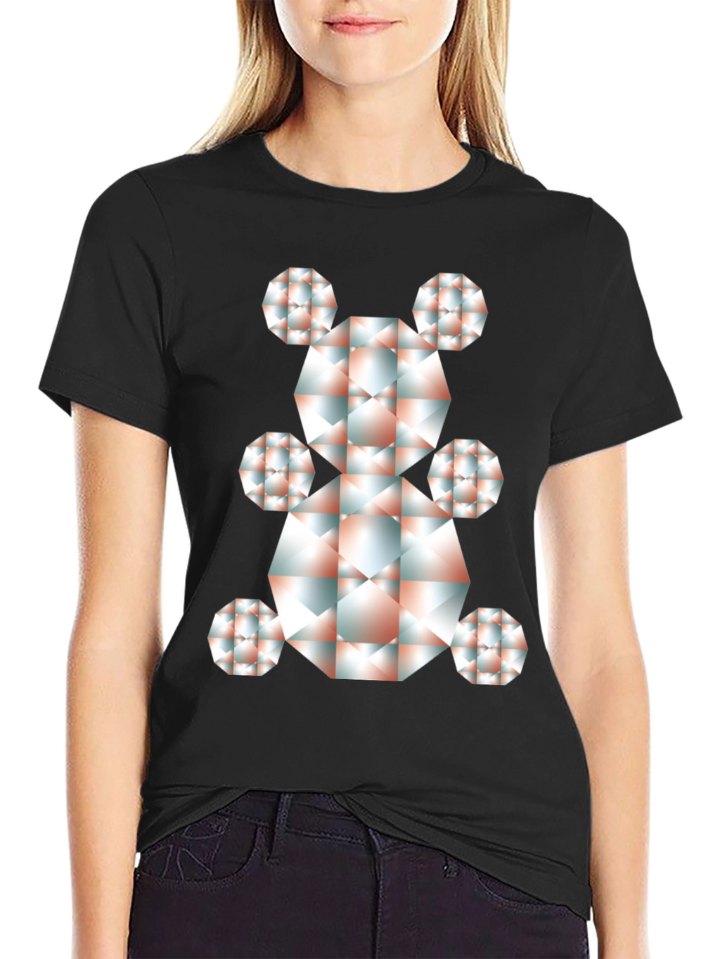 Geometric Bear Graphic Tee - Modern Art Shirt