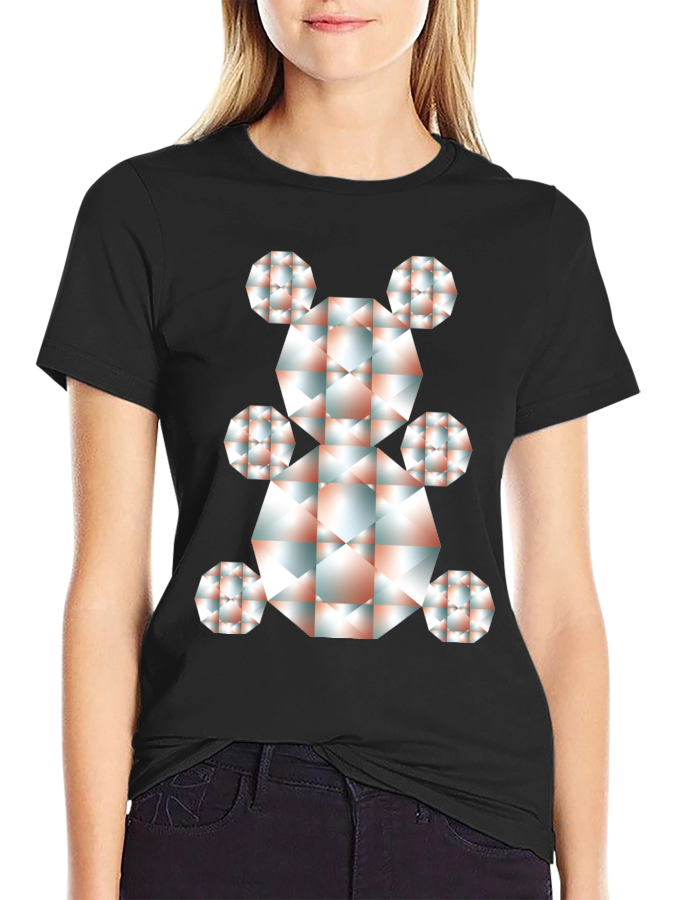 Geometric Bear Graphic Tee - Modern Art Shirt