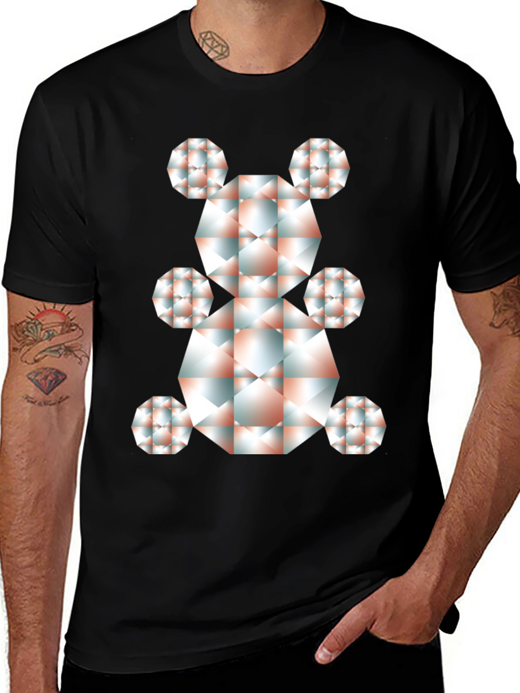 Geometric Bear Graphic Tee - Modern Art Shirt