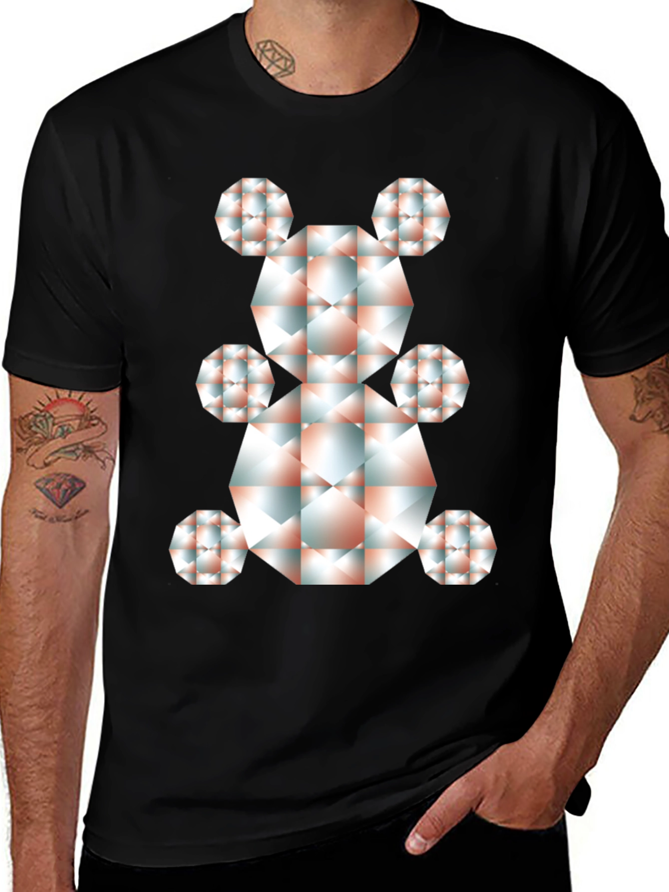 Geometric Bear Graphic Tee - Modern Art Shirt