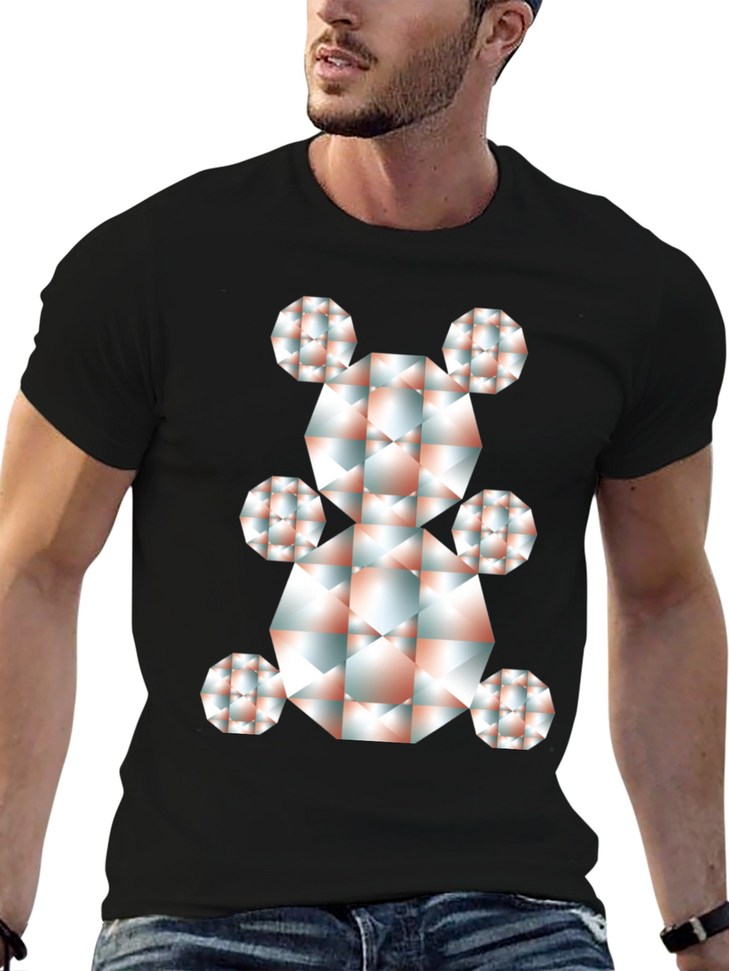 Geometric Bear Graphic Tee - Modern Art Shirt