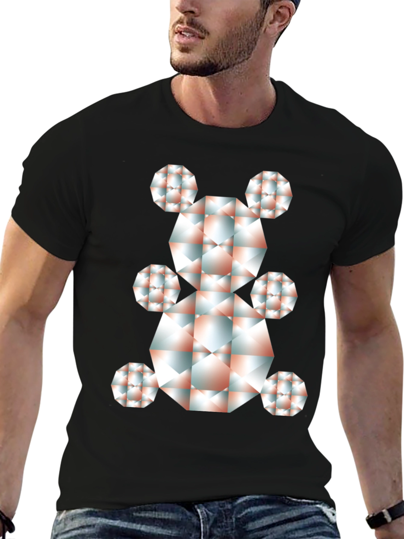 Geometric Bear Graphic Tee - Modern Art Shirt