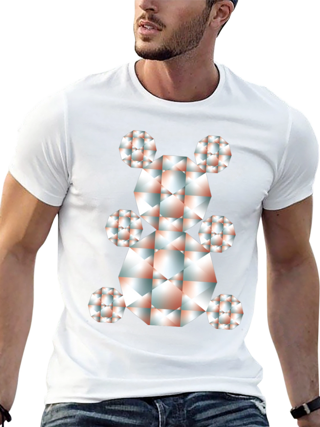 Geometric Bear Graphic Tee - Modern Art Shirt
