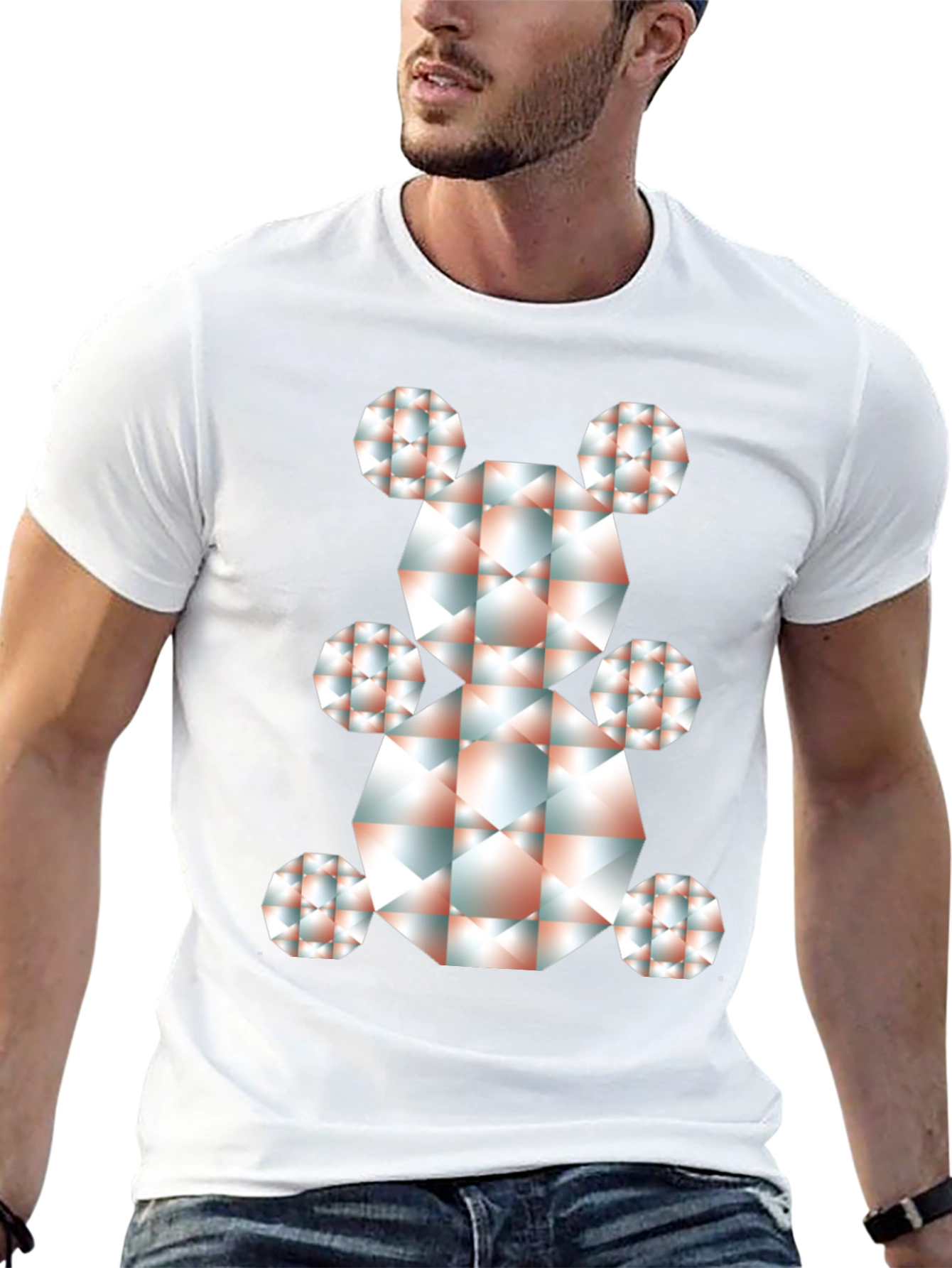 Geometric Bear Graphic Tee - Modern Art Shirt