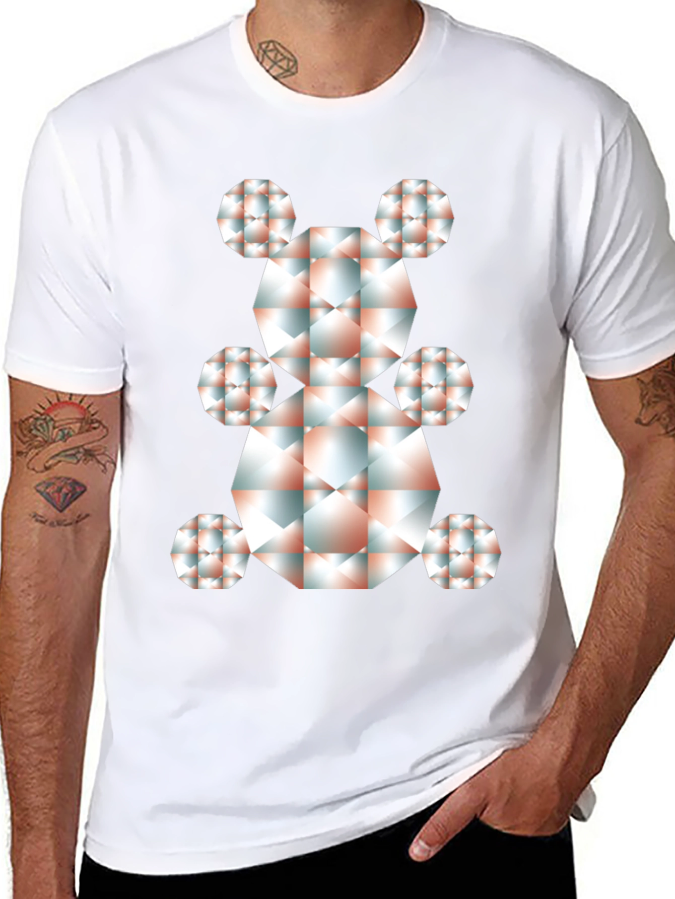 Geometric Bear Graphic Tee - Modern Art Shirt