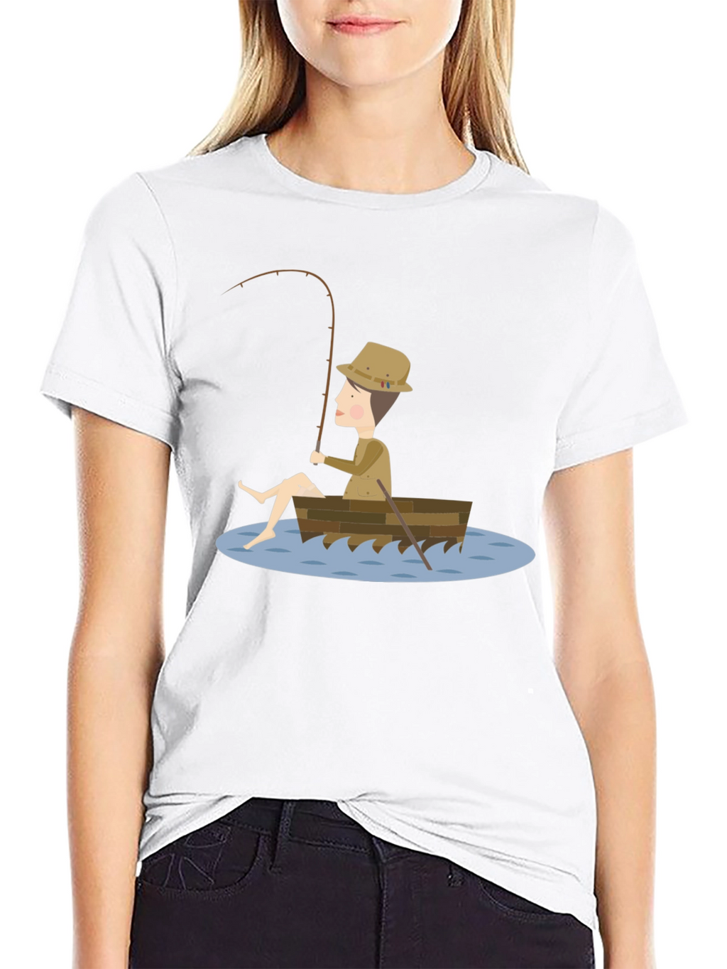 Fisherman Cartoon T-Shirt - Unisex Black Tee