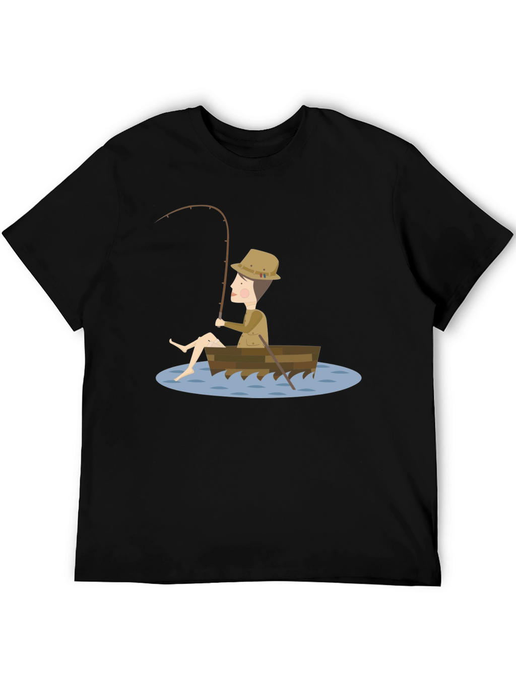 Fisherman Cartoon T-Shirt - Unisex Black Tee