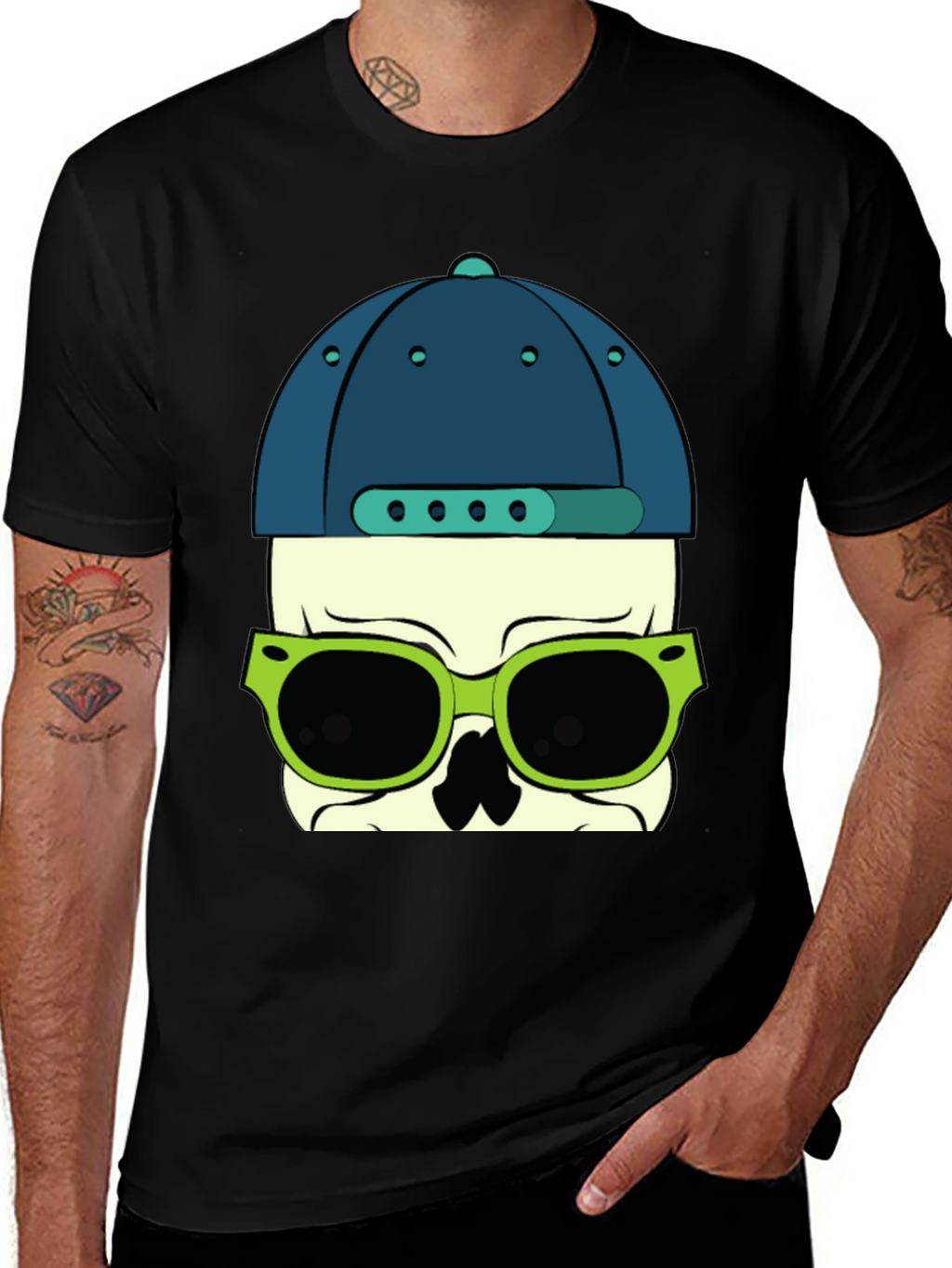 Skull with Hat and Sunglasses Graphic T-Shirt