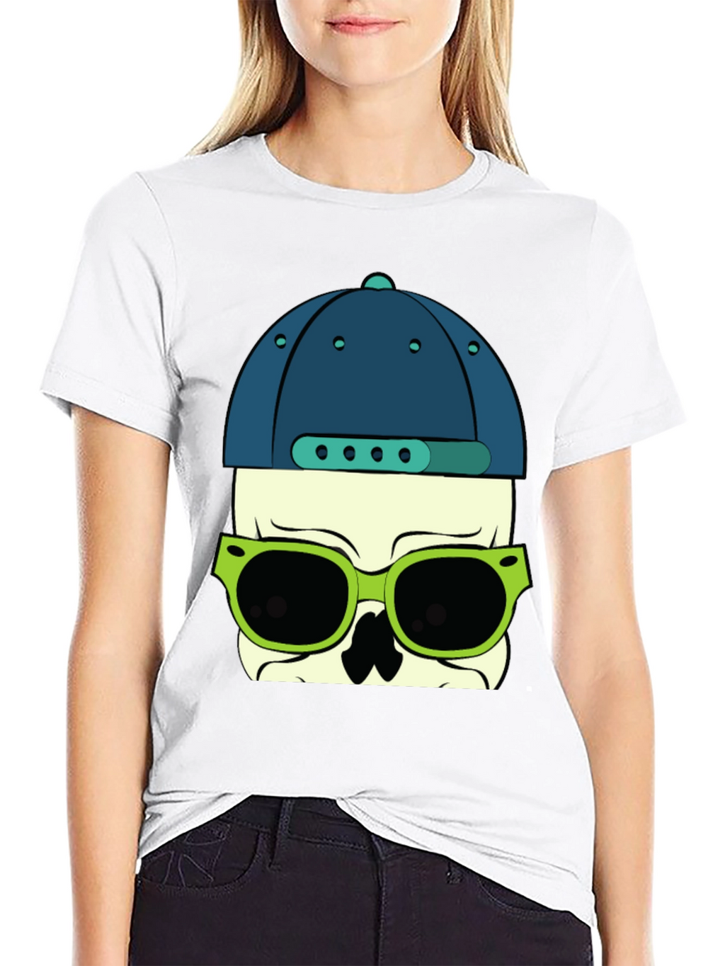 Skull with Hat and Sunglasses Graphic T-Shirt