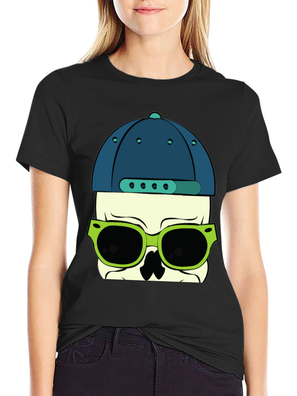 Skull with Hat and Sunglasses Graphic T-Shirt