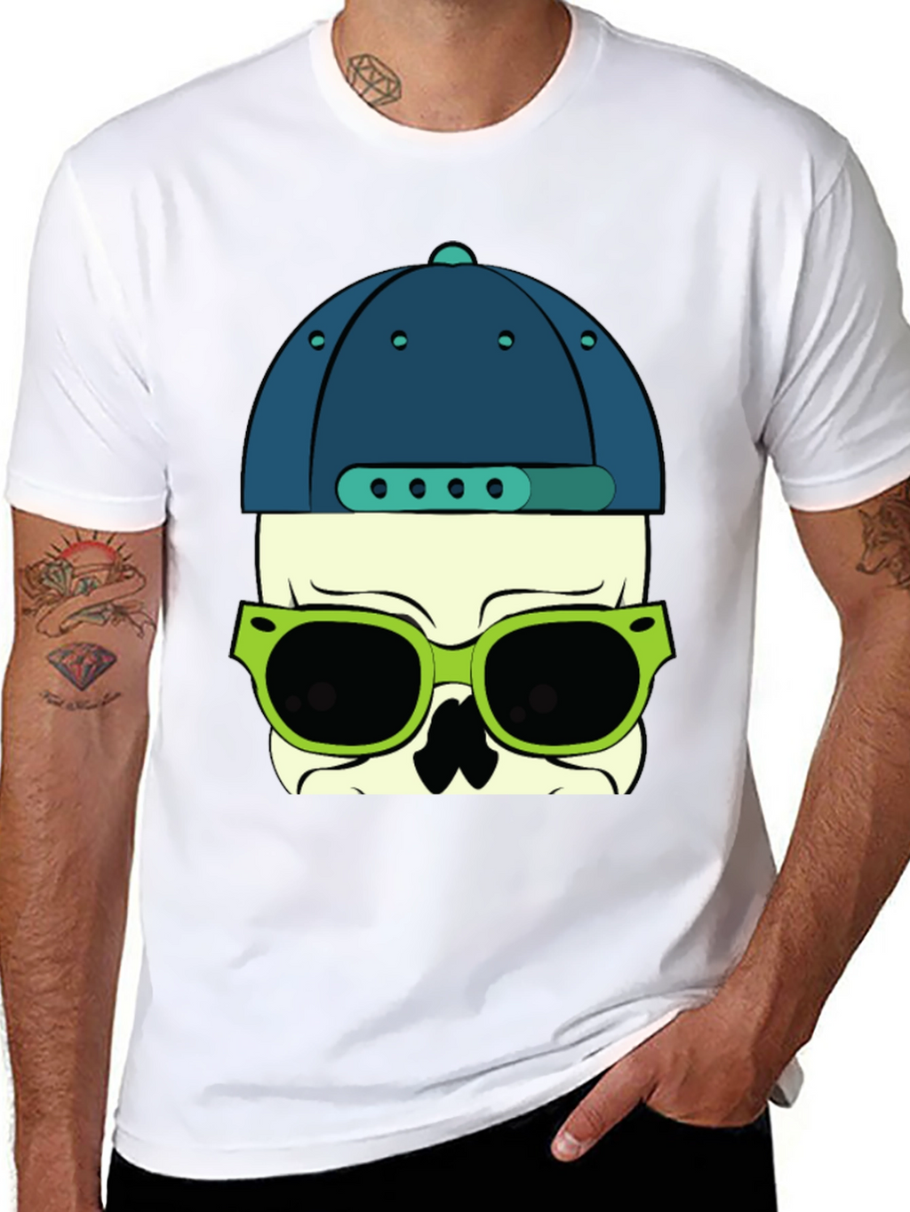 Skull with Hat and Sunglasses Graphic T-Shirt