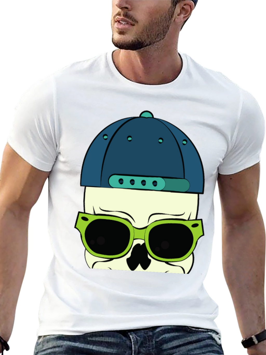 Skull with Hat and Sunglasses Graphic T-Shirt