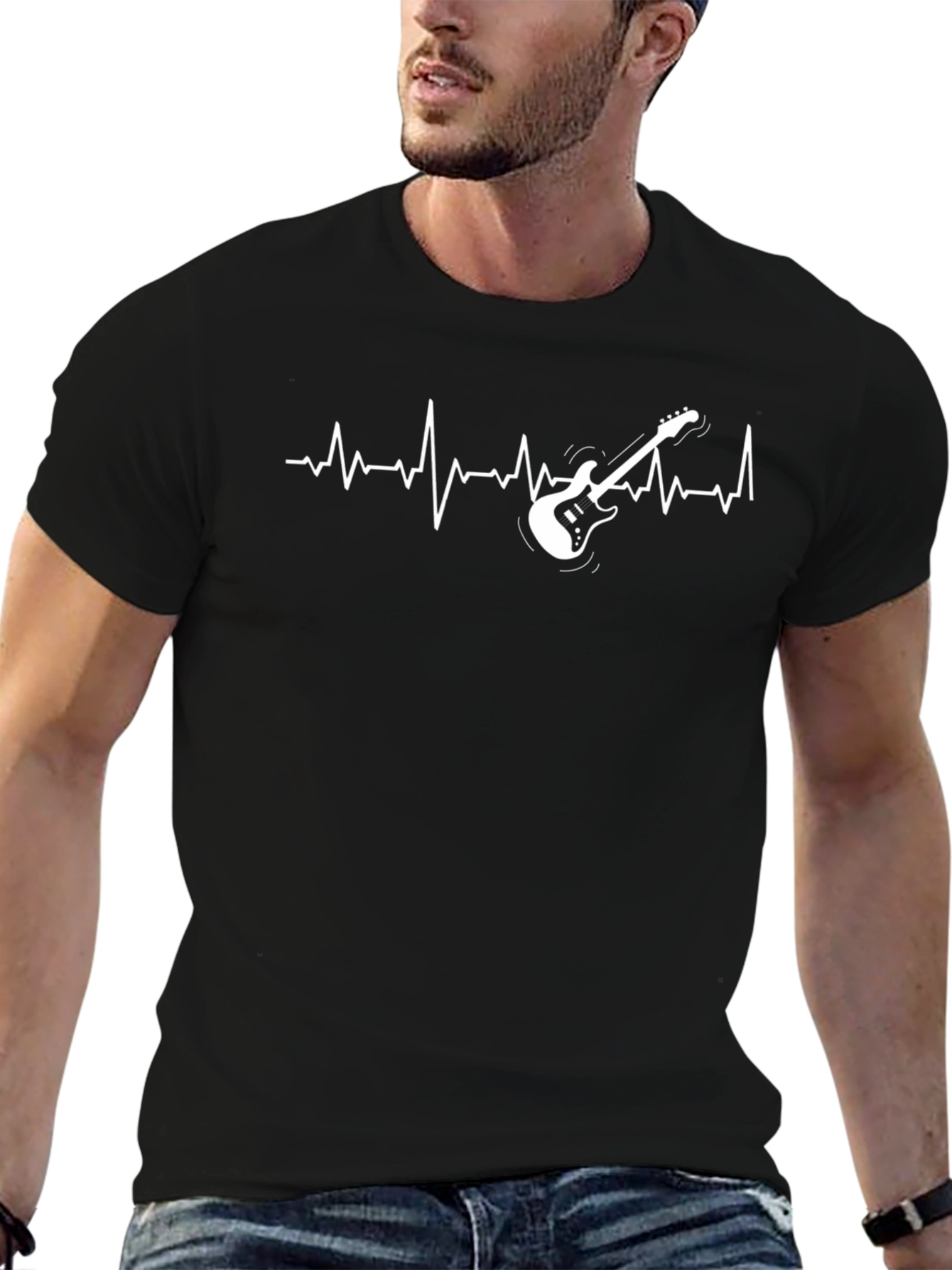 Guitar Heartbeat Graphic Mens T-Shirt