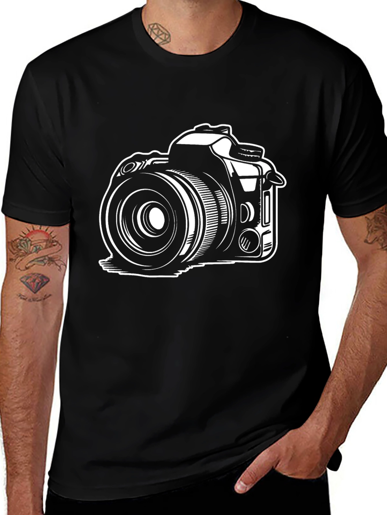 Camera Graphic Tee - Black Cotton Photographer T-Shirt