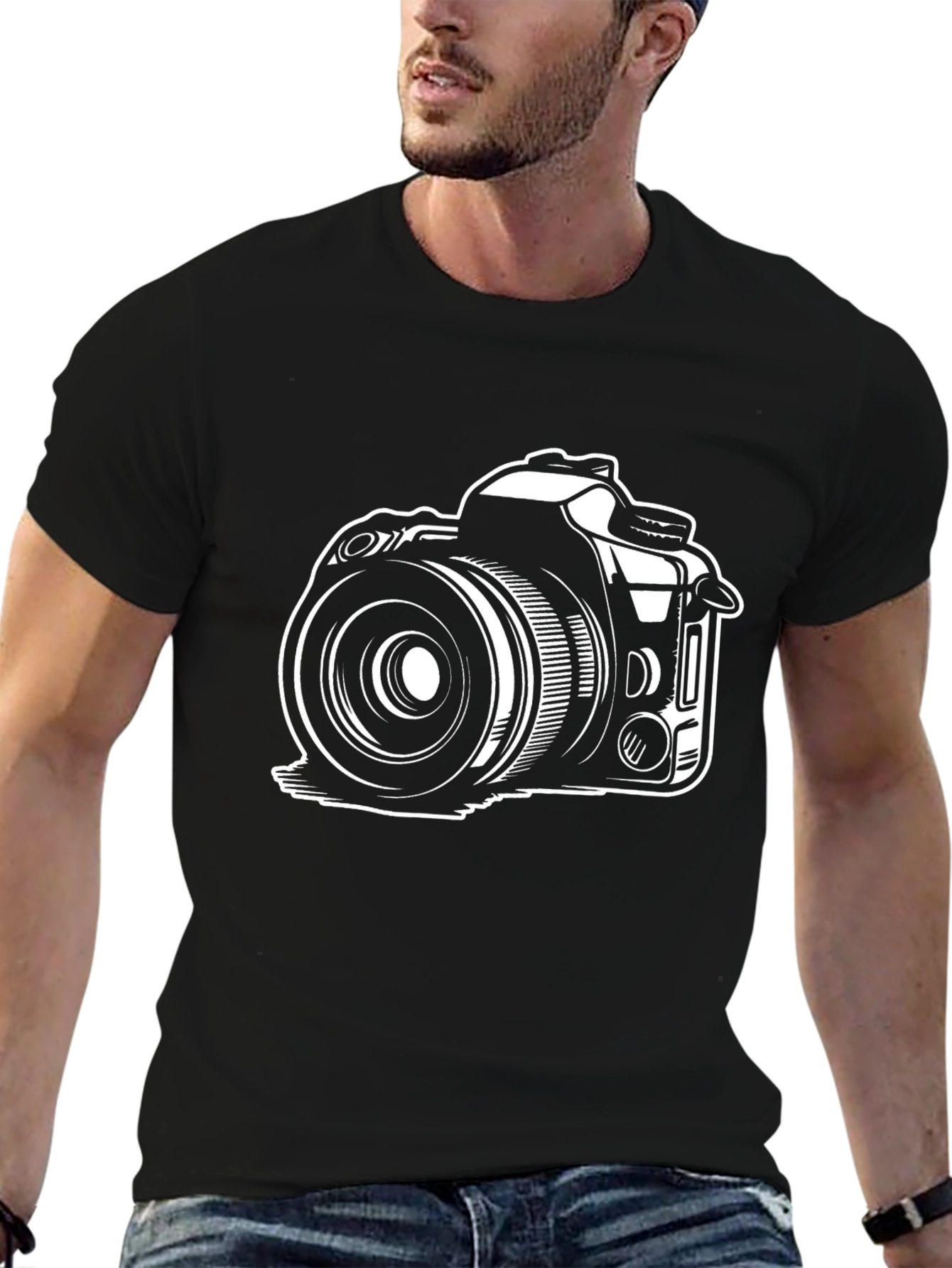 Camera Graphic Tee - Black Cotton Photographer T-Shirt