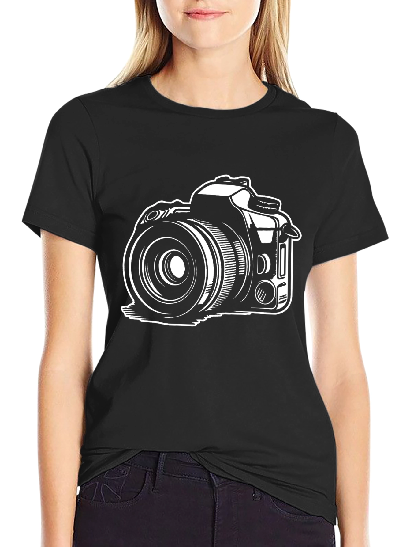 Camera Graphic Tee - Black Cotton Photographer T-Shirt