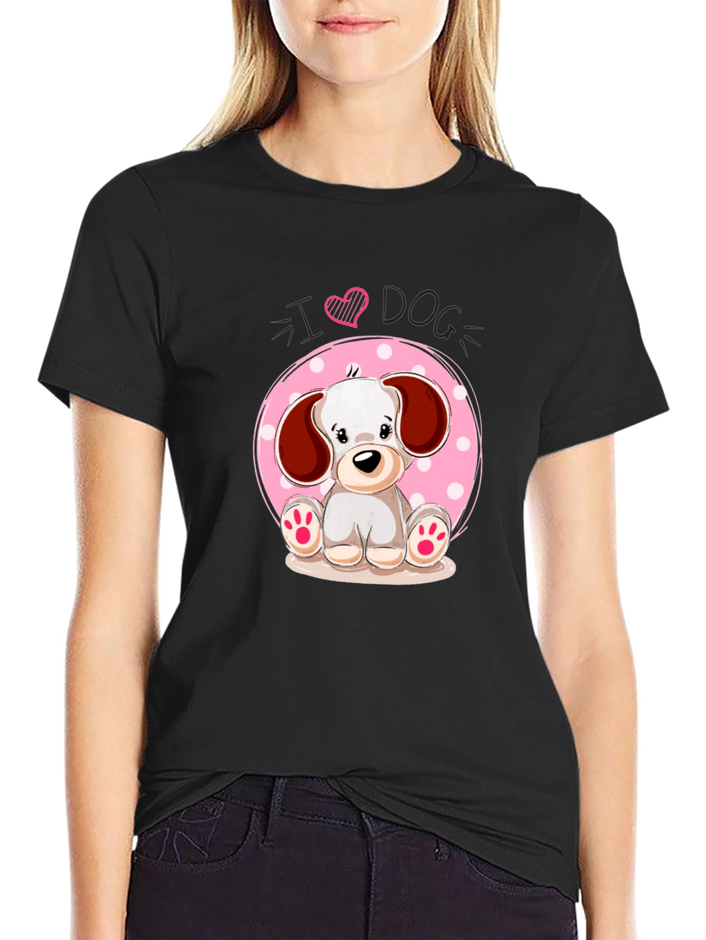 I Heart Dog Cute Puppy Graphic Tee - Black