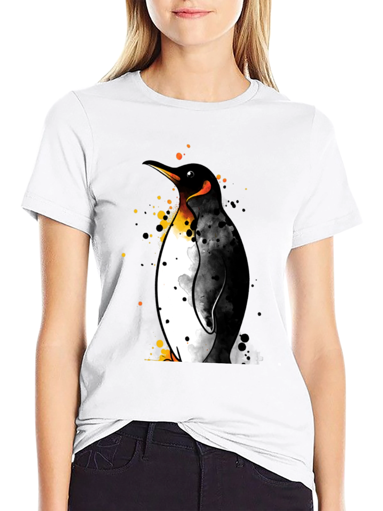 Penguin Watercolor Graphic Black T-Shirt