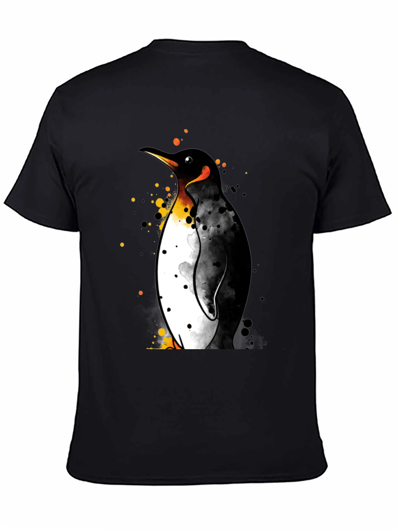 Penguin Watercolor Graphic Black T-Shirt