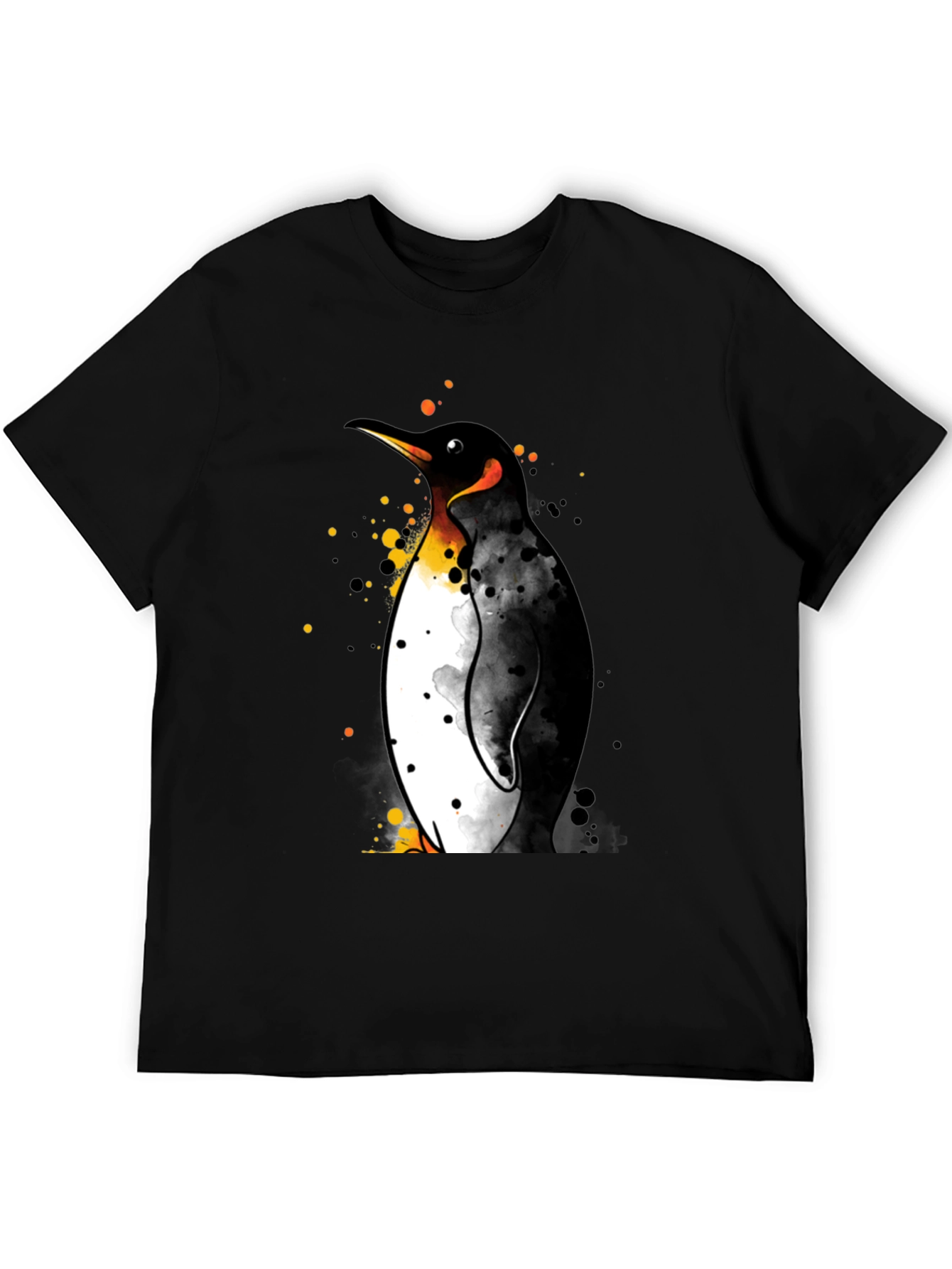 Penguin Watercolor Graphic Black T-Shirt