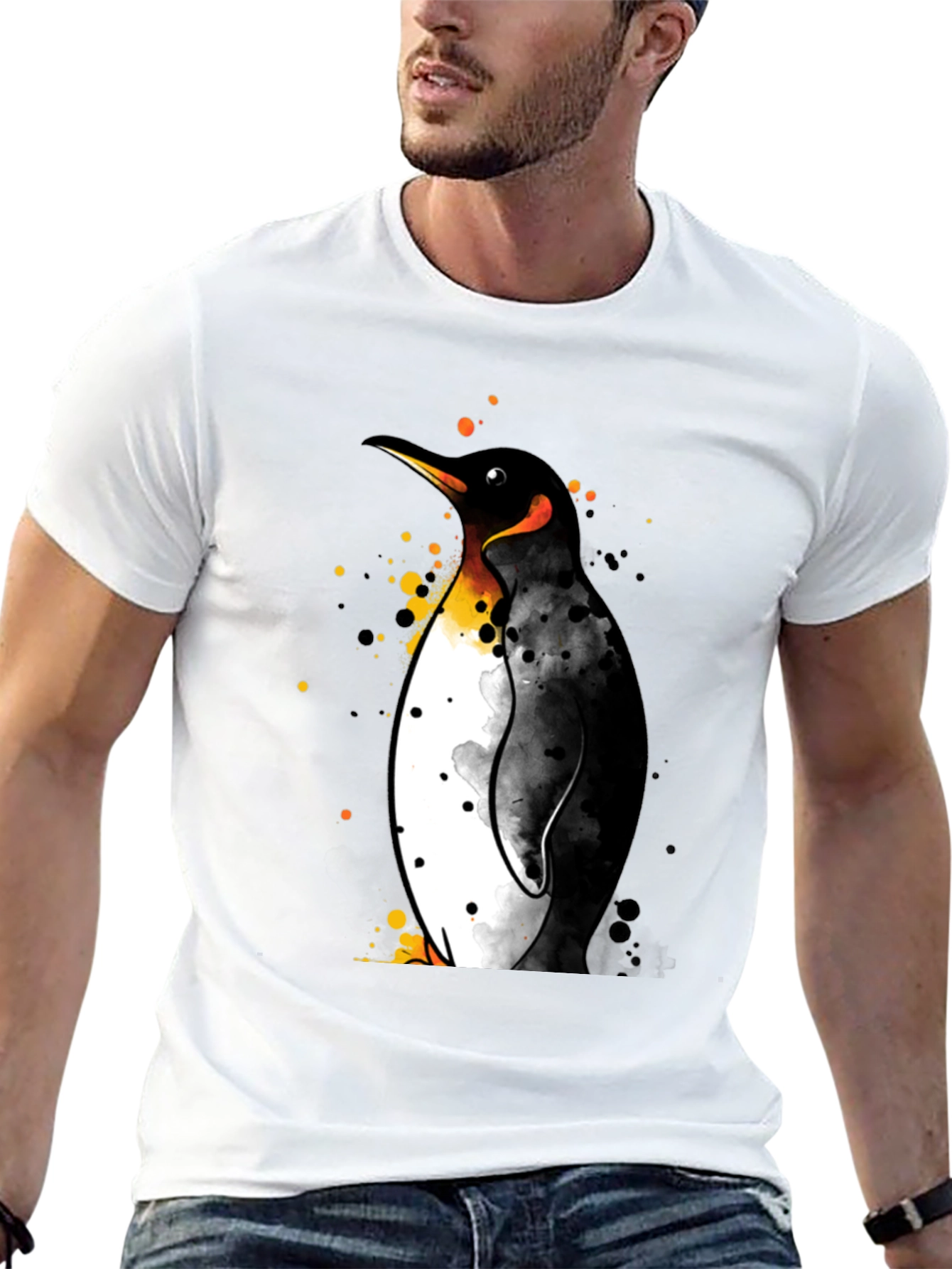 Penguin Watercolor Graphic Black T-Shirt