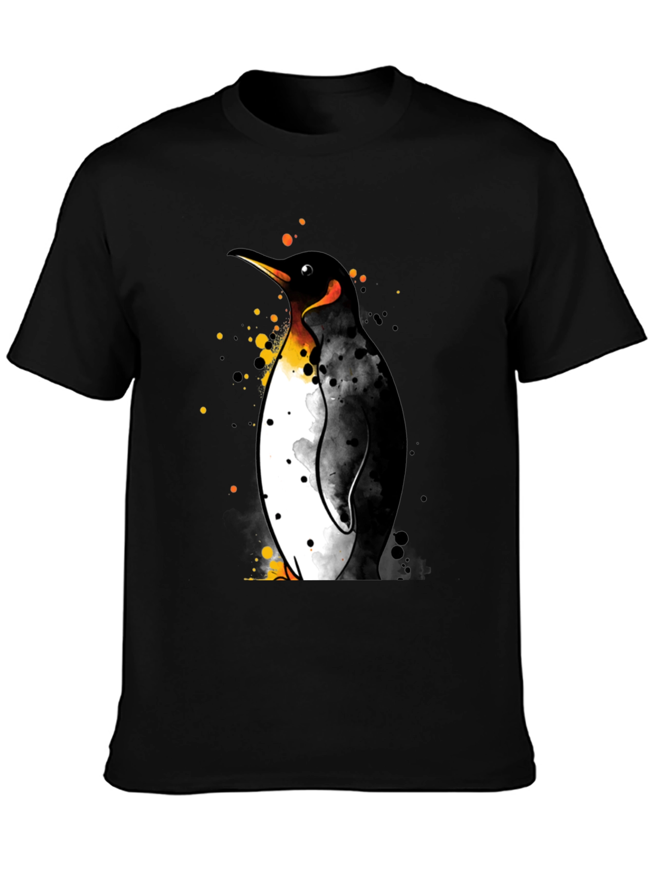 Penguin Watercolor Graphic Black T-Shirt