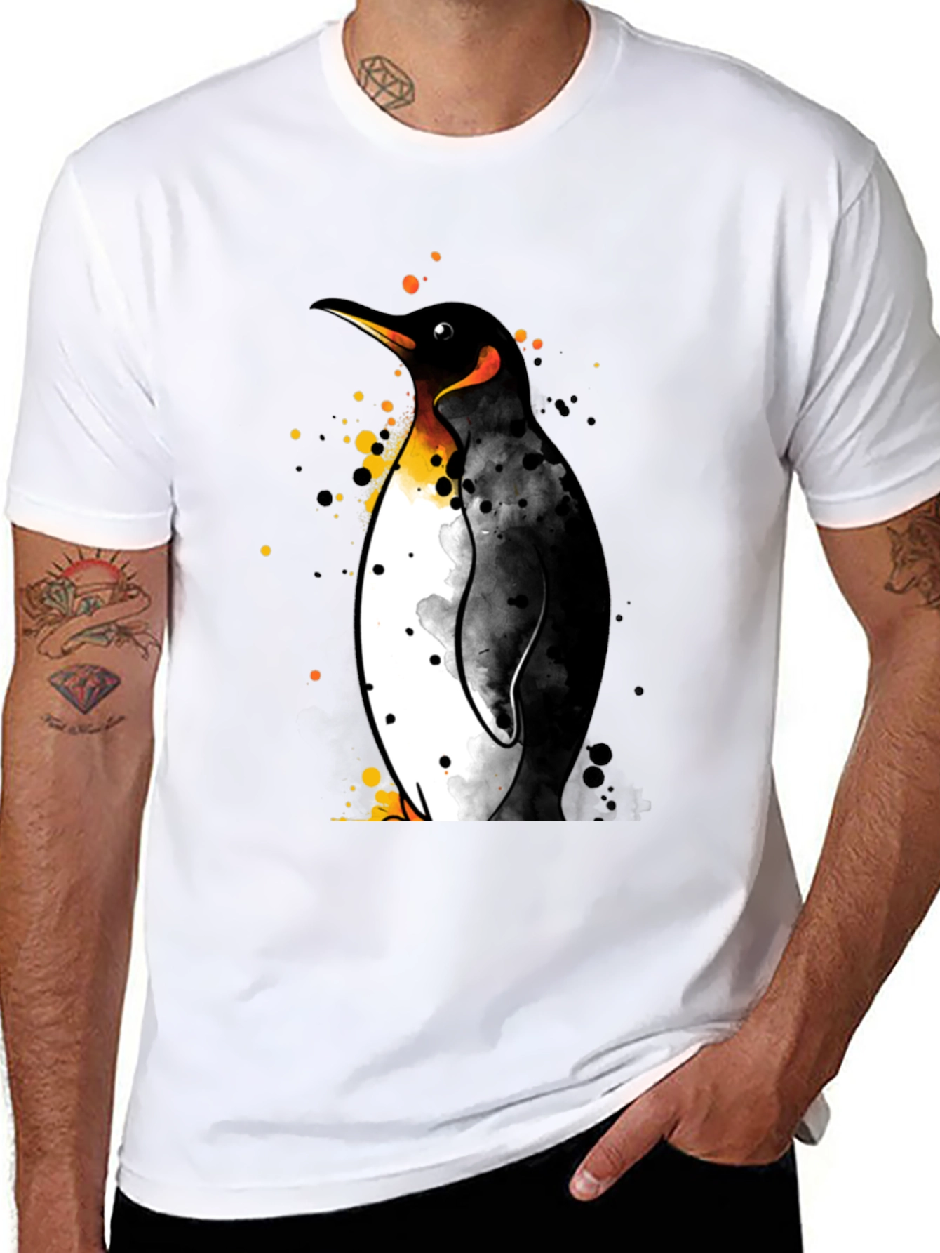 Penguin Watercolor Graphic Black T-Shirt