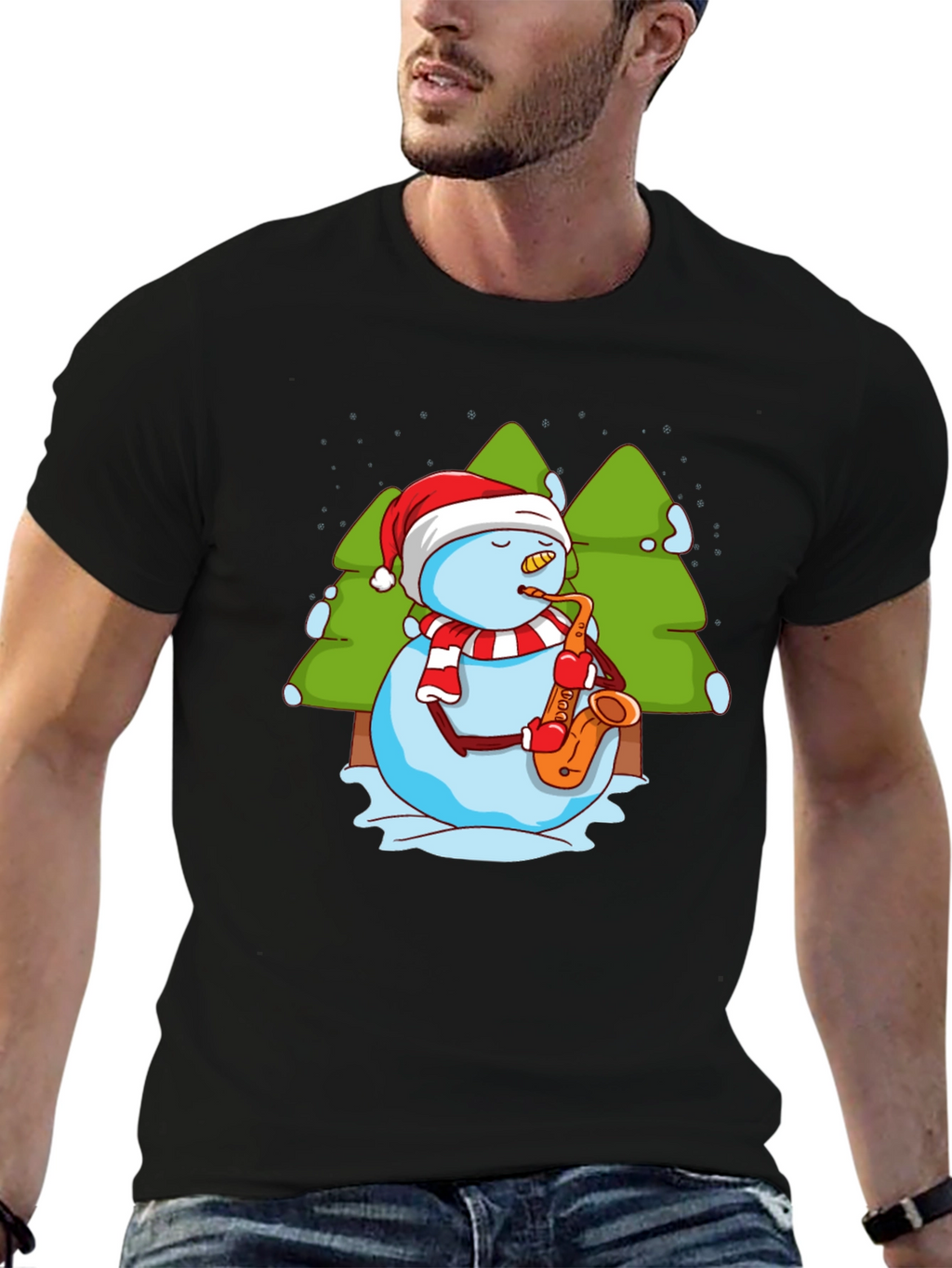 Snowman Saxophone Christmas T-Shirt