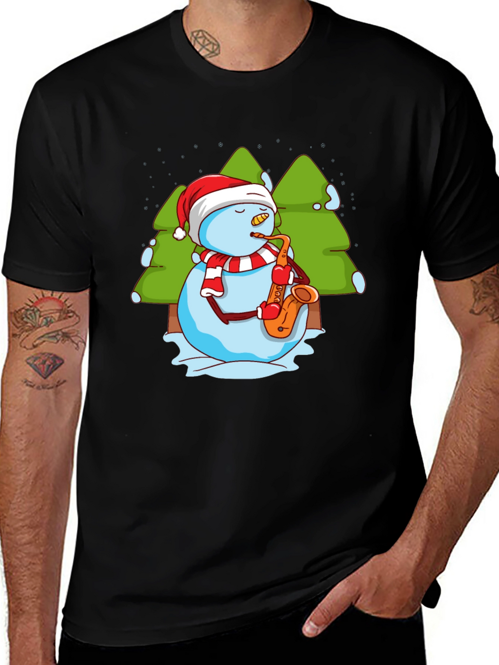 Snowman Saxophone Christmas T-Shirt