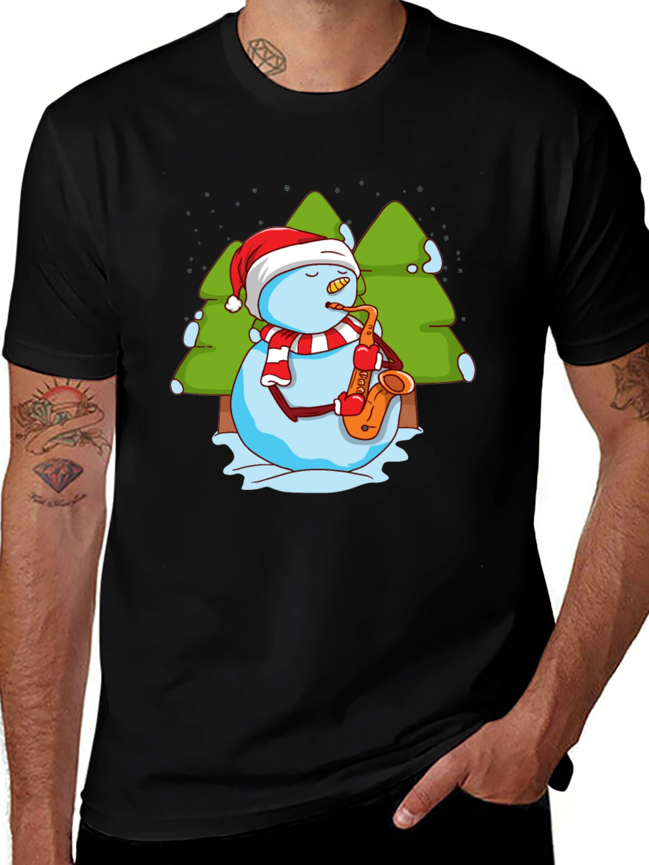 Snowman Saxophone Christmas T-Shirt