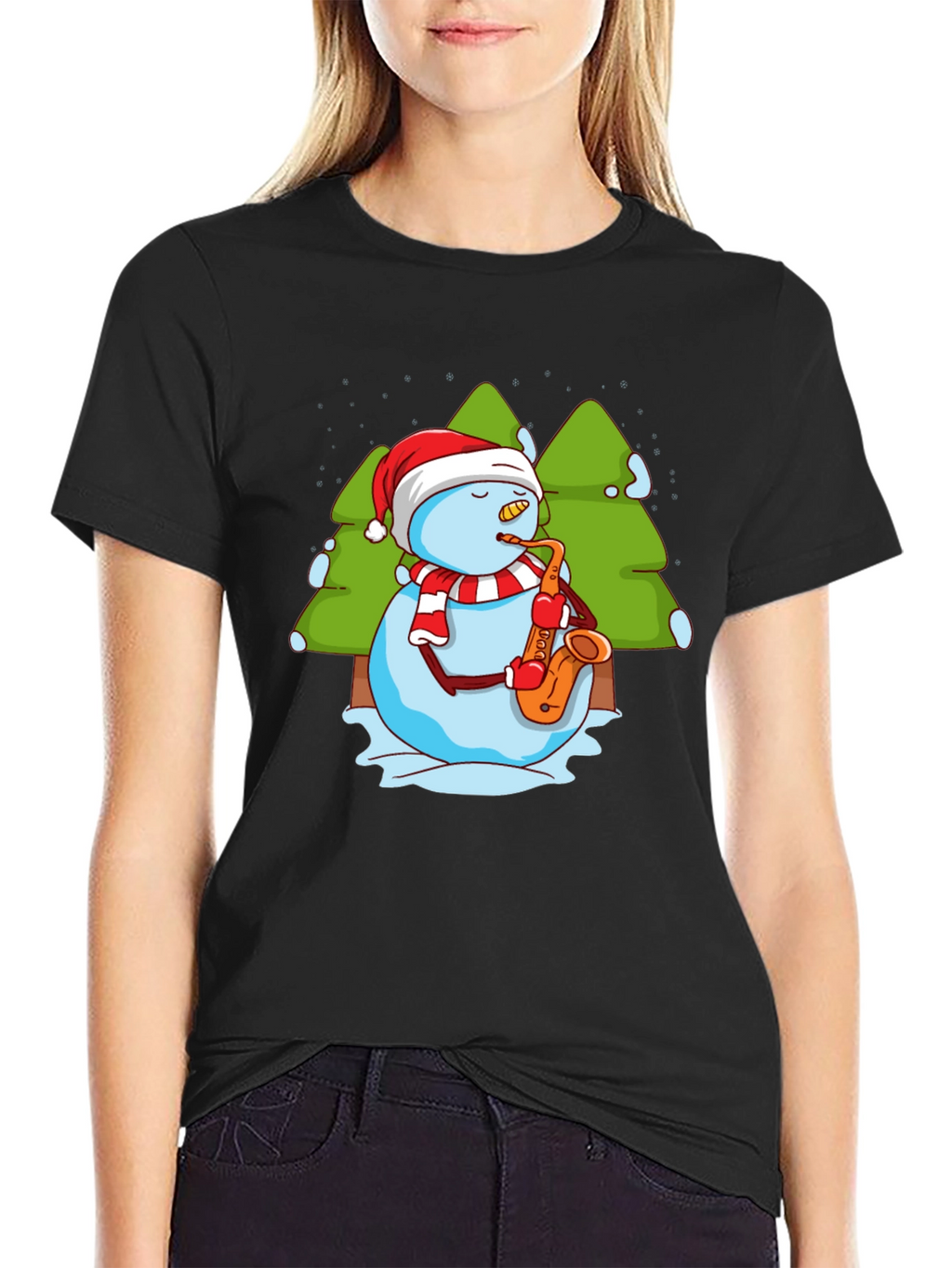 Snowman Saxophone Christmas T-Shirt