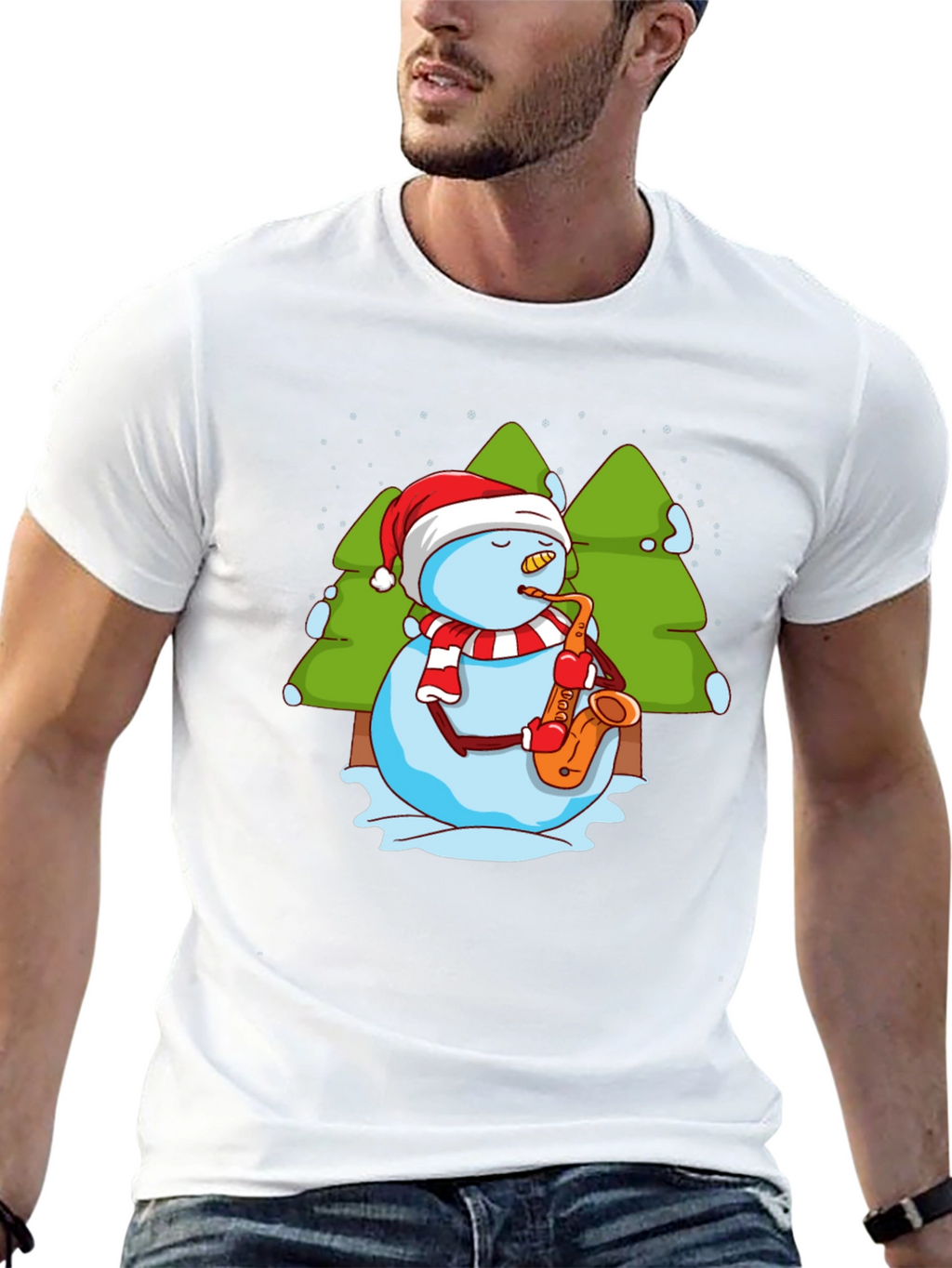 Snowman Saxophone Christmas T-Shirt